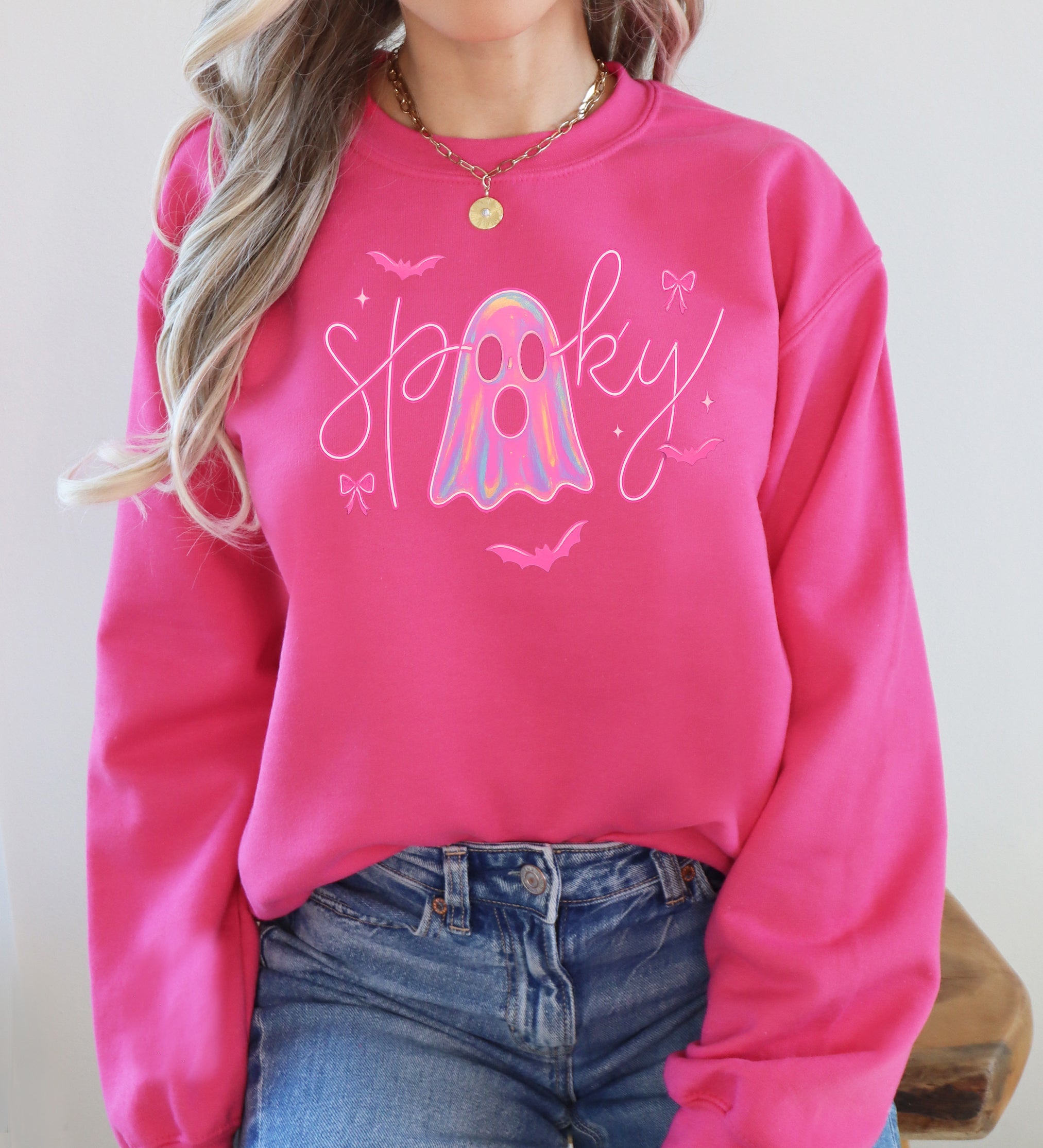 Pink Neon Ghost Halloween Retro Vintage Spooky Collector's Edition Graphic Sweatshirt