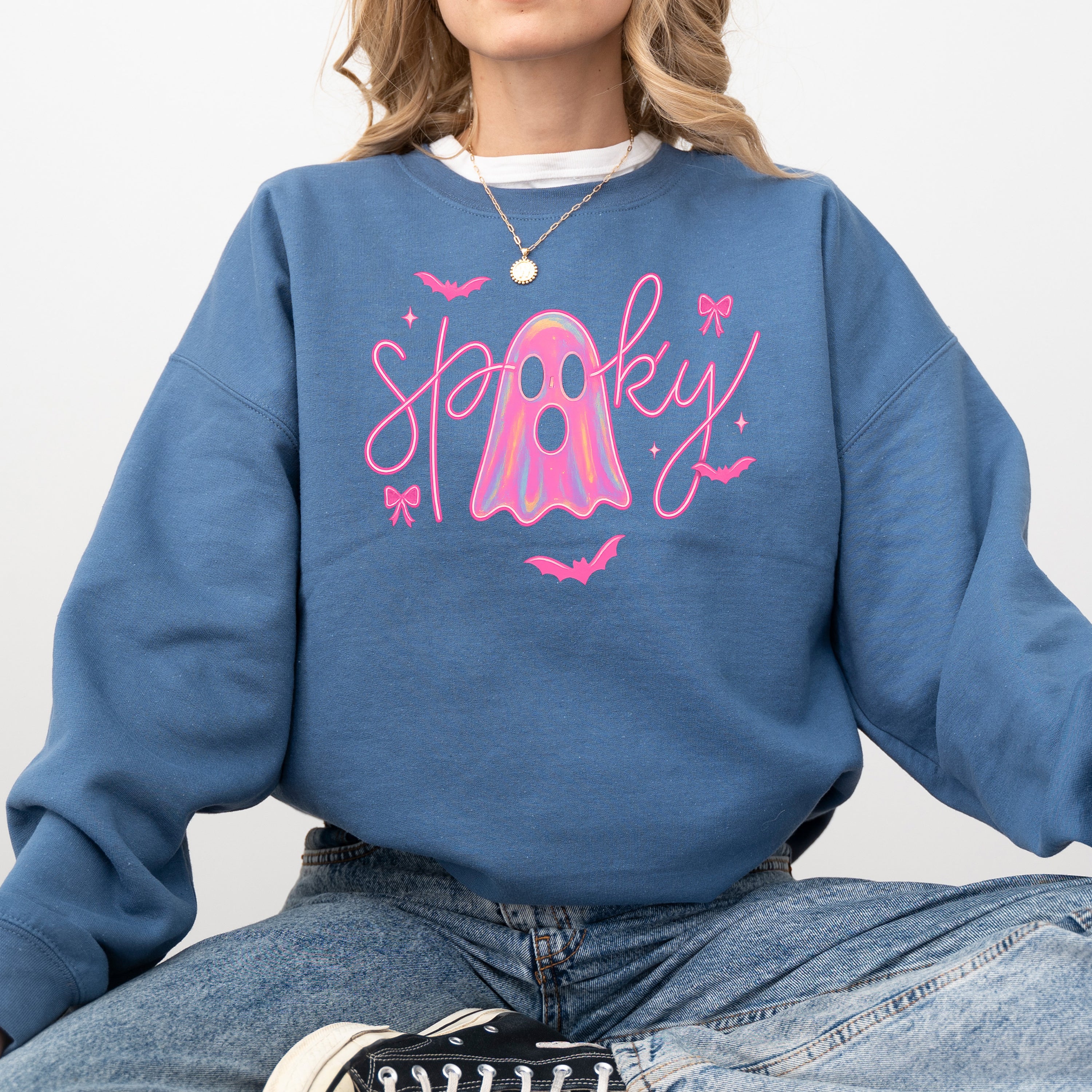 Pink Neon Ghost Halloween Retro Vintage Spooky Collector's Edition Graphic Sweatshirt
