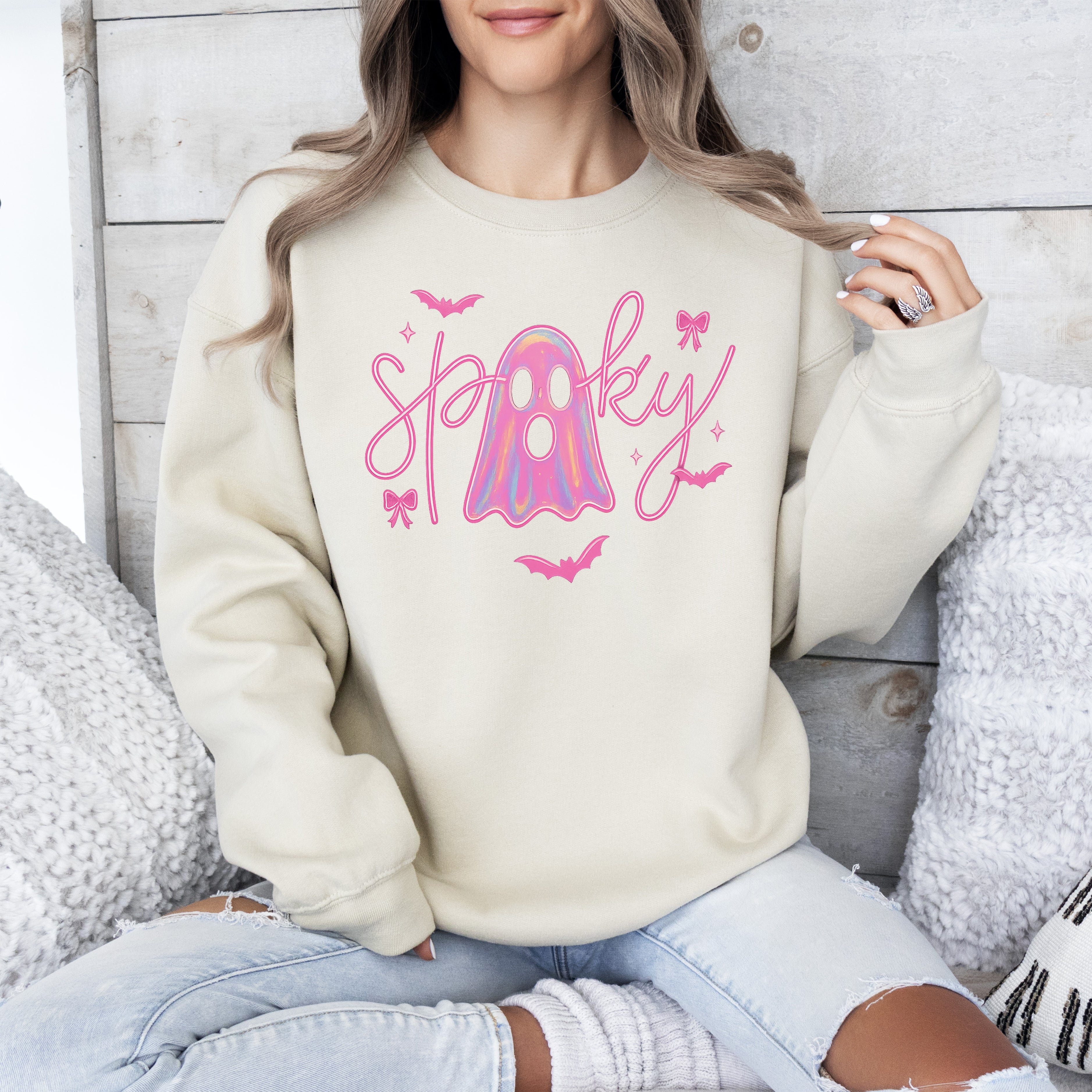 Pink Neon Ghost Halloween Retro Vintage Spooky Collector's Edition Graphic Sweatshirt