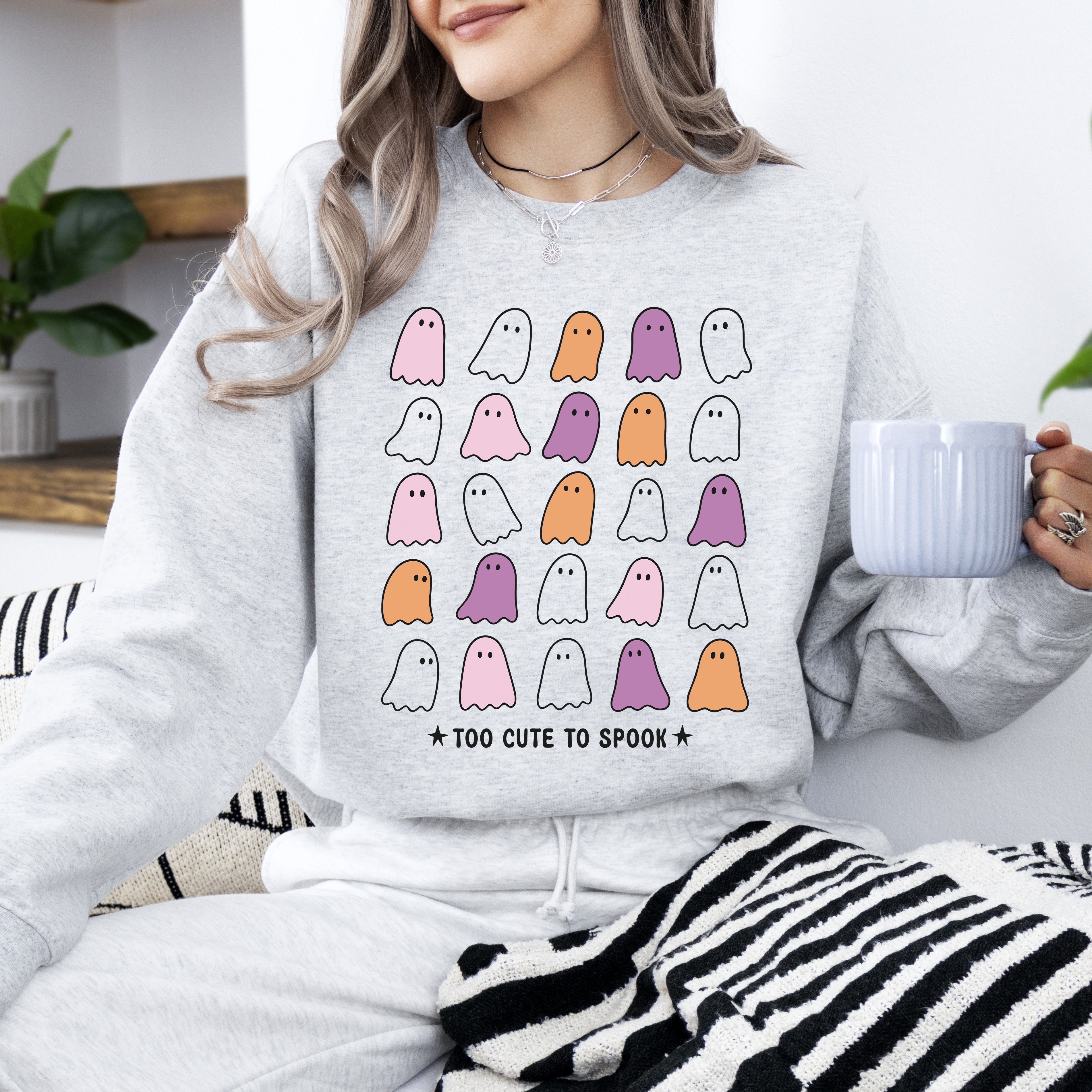 Too Cute To Spook Mini Ghosts Halloween Vintage Pumpkin Retro Spooky Fall Graphic Sweatshirt