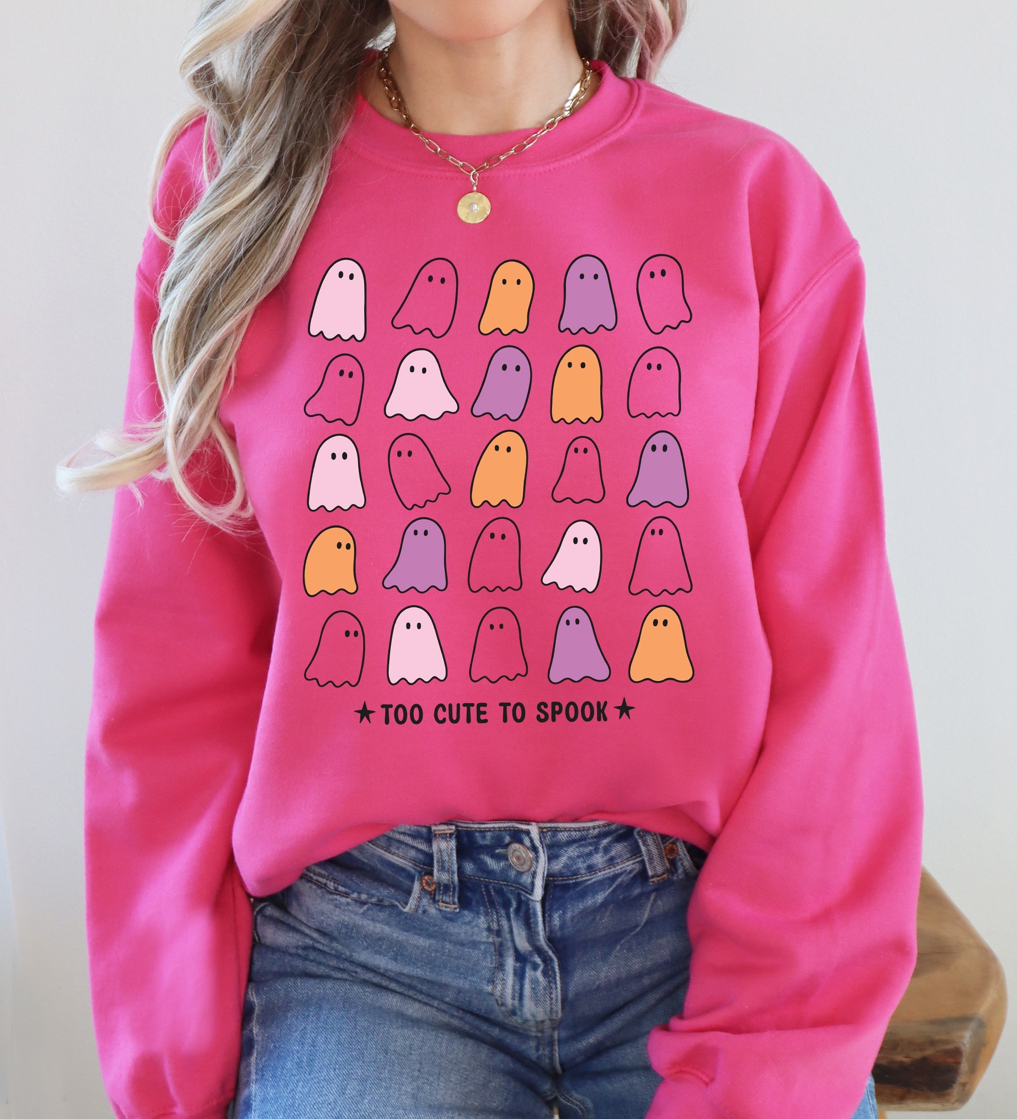 Too Cute To Spook Mini Ghosts Halloween Vintage Pumpkin Retro Spooky Fall Graphic Sweatshirt