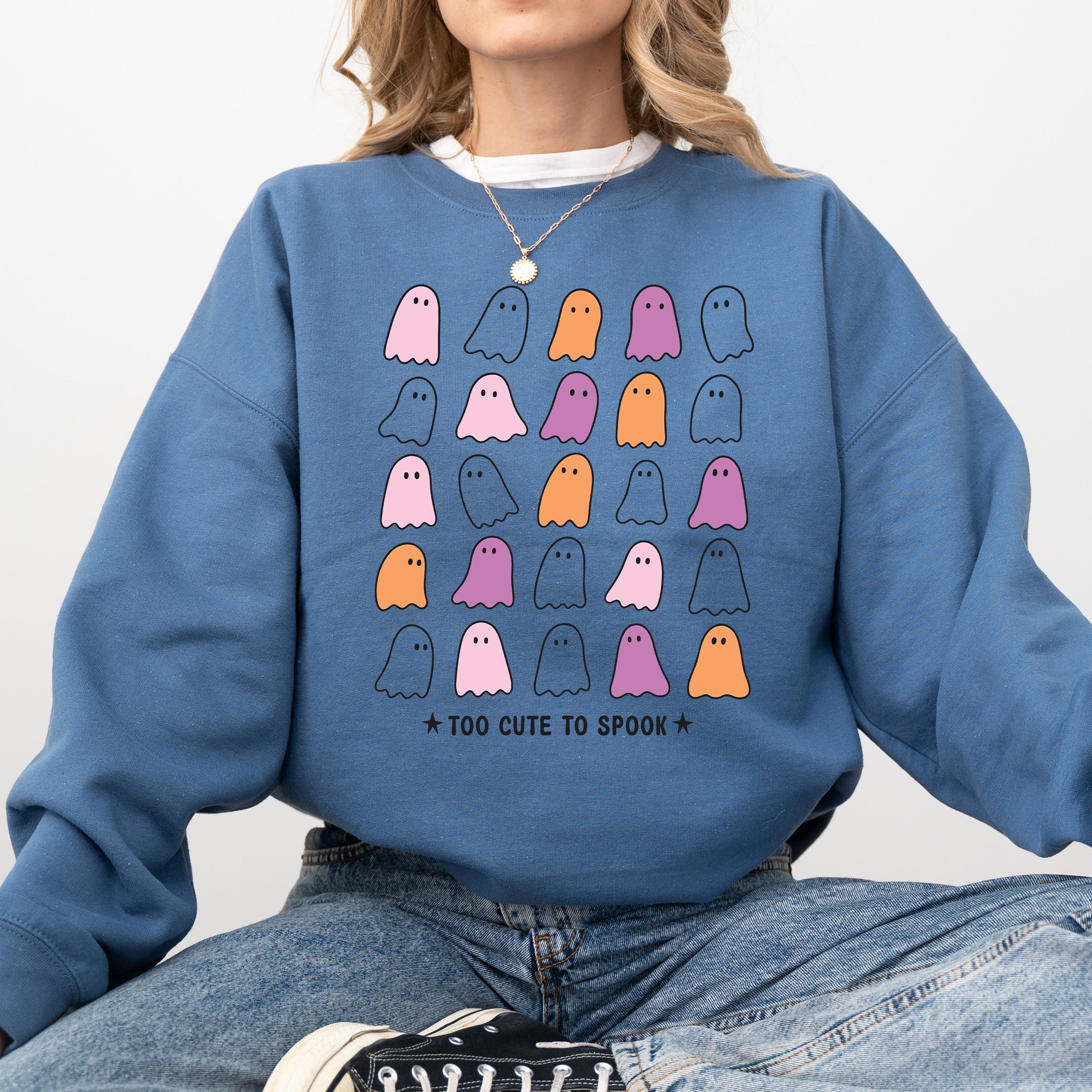 Too Cute To Spook Mini Ghosts Halloween Vintage Pumpkin Retro Spooky Fall Graphic Sweatshirt