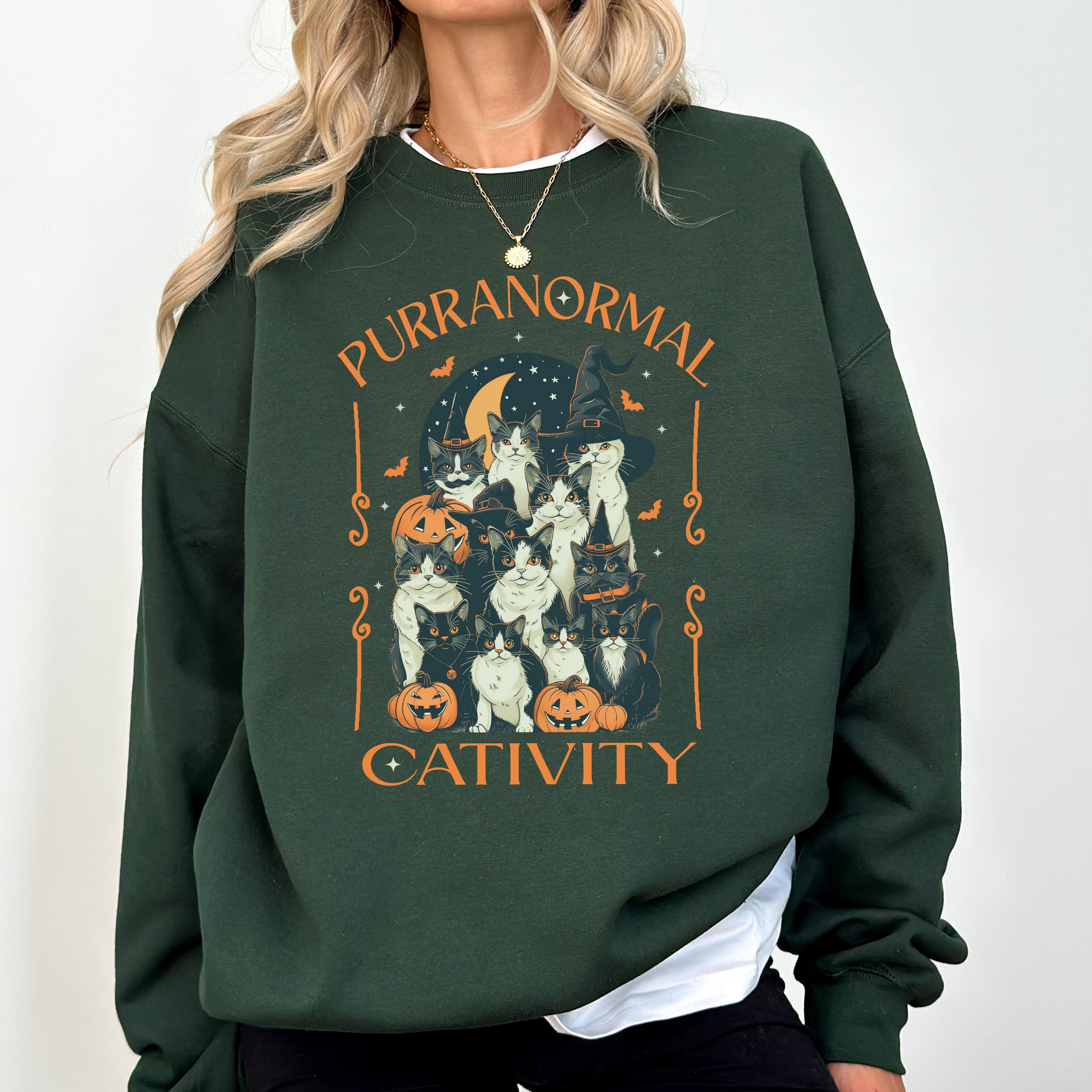 Purranormal Cativity Vintage Ghost Cowgirl Halloween Pumpkin Retro Spooky Graphic Sweatshirt