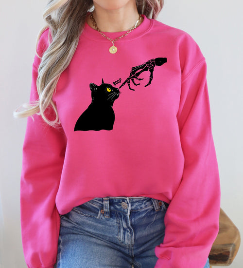 Boop Cat Skeleton Ghost Halloween Western Vintage Pumpkin Retro Spooky Graphic Sweatshirt