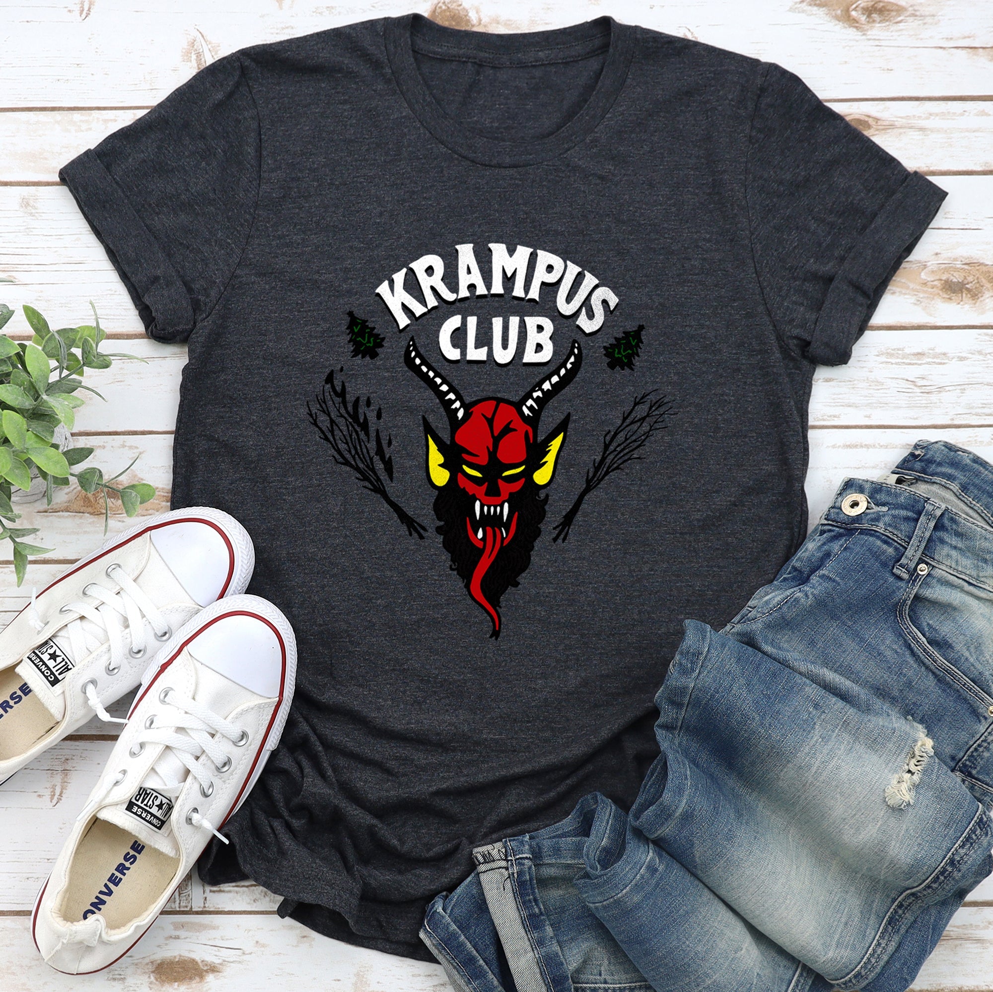 Krampus Club Stranger Christmas Naughty Festive Holiday Themed Vintage Inspired Graphic Tee