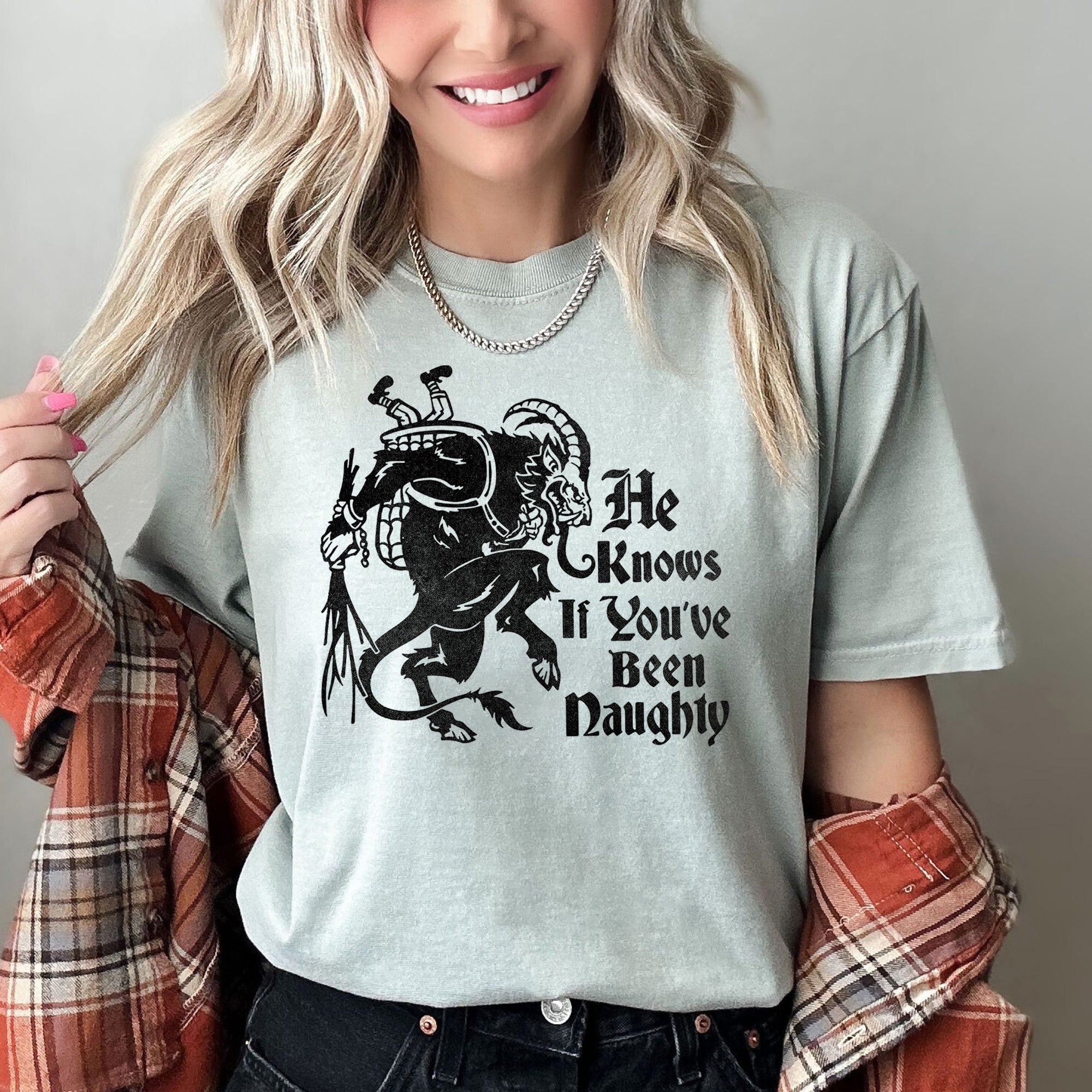 Krampus Naughty Santa Christmas Nice Festive Holiday Vintage Style Comfort Colors Tee