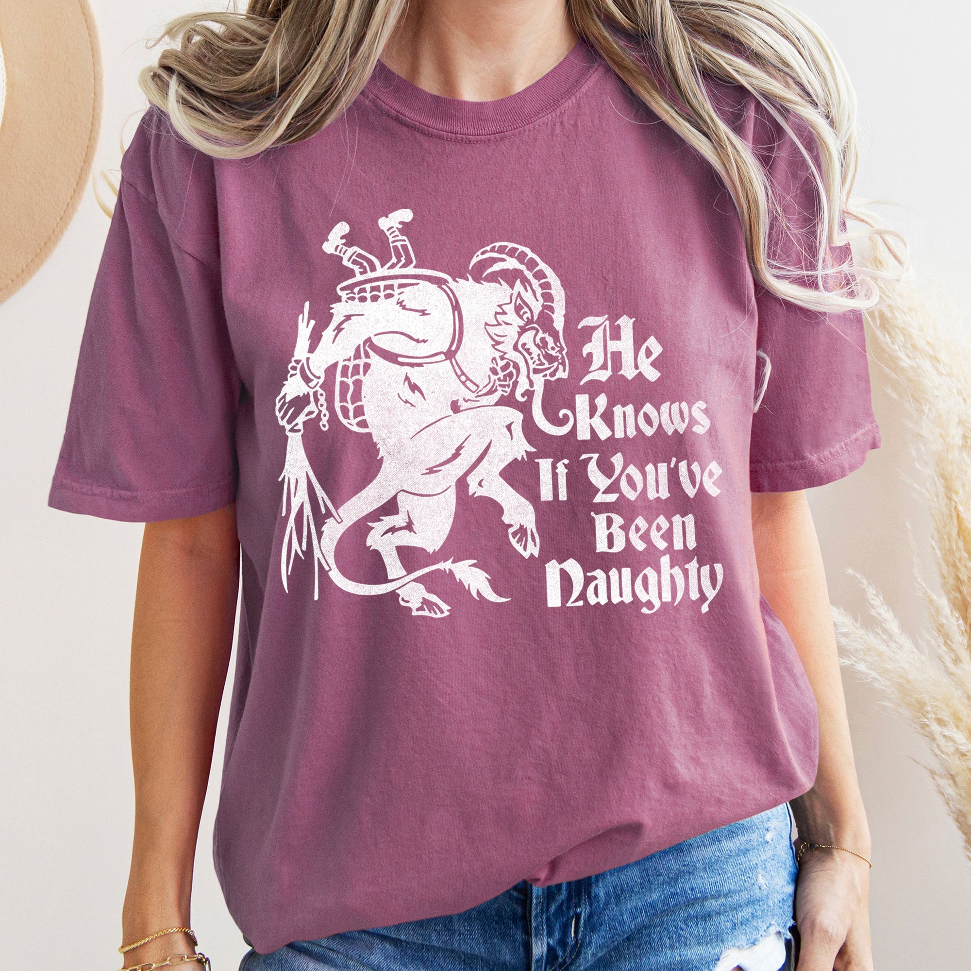 Krampus Naughty Santa Christmas Nice Festive Holiday Vintage Style Comfort Colors Tee