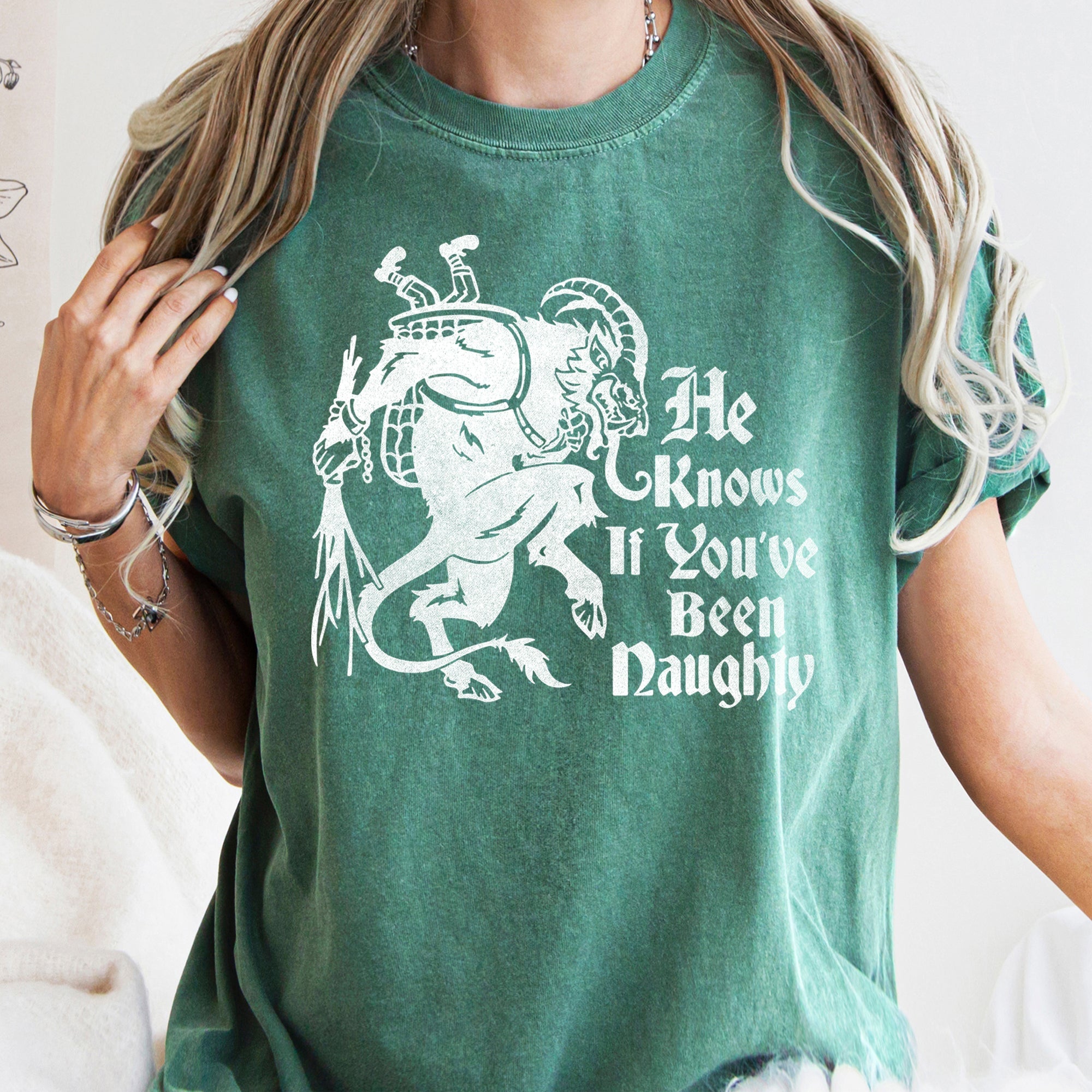 Krampus Naughty Santa Christmas Nice Festive Holiday Vintage Style Comfort Colors Tee