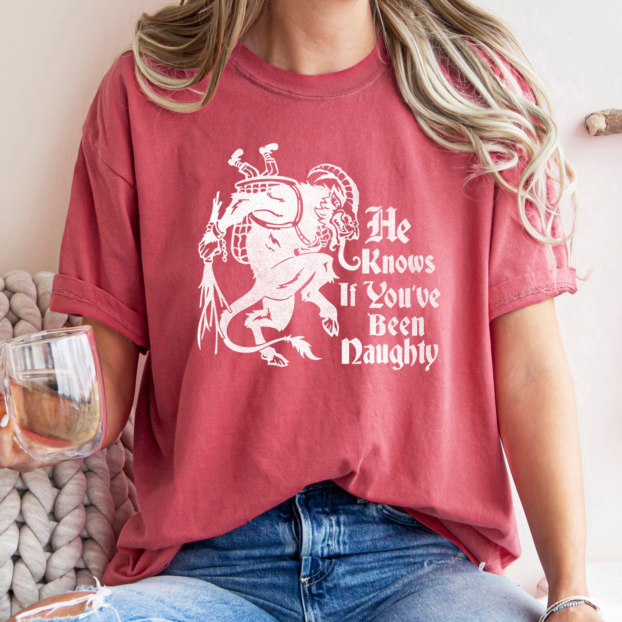 Krampus Naughty Santa Christmas Nice Festive Holiday Vintage Style Comfort Colors Tee