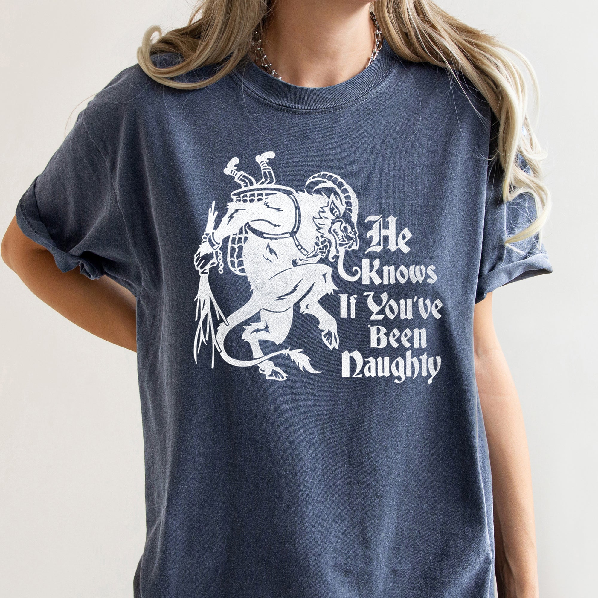 Krampus Naughty Santa Christmas Nice Festive Holiday Vintage Style Comfort Colors Tee