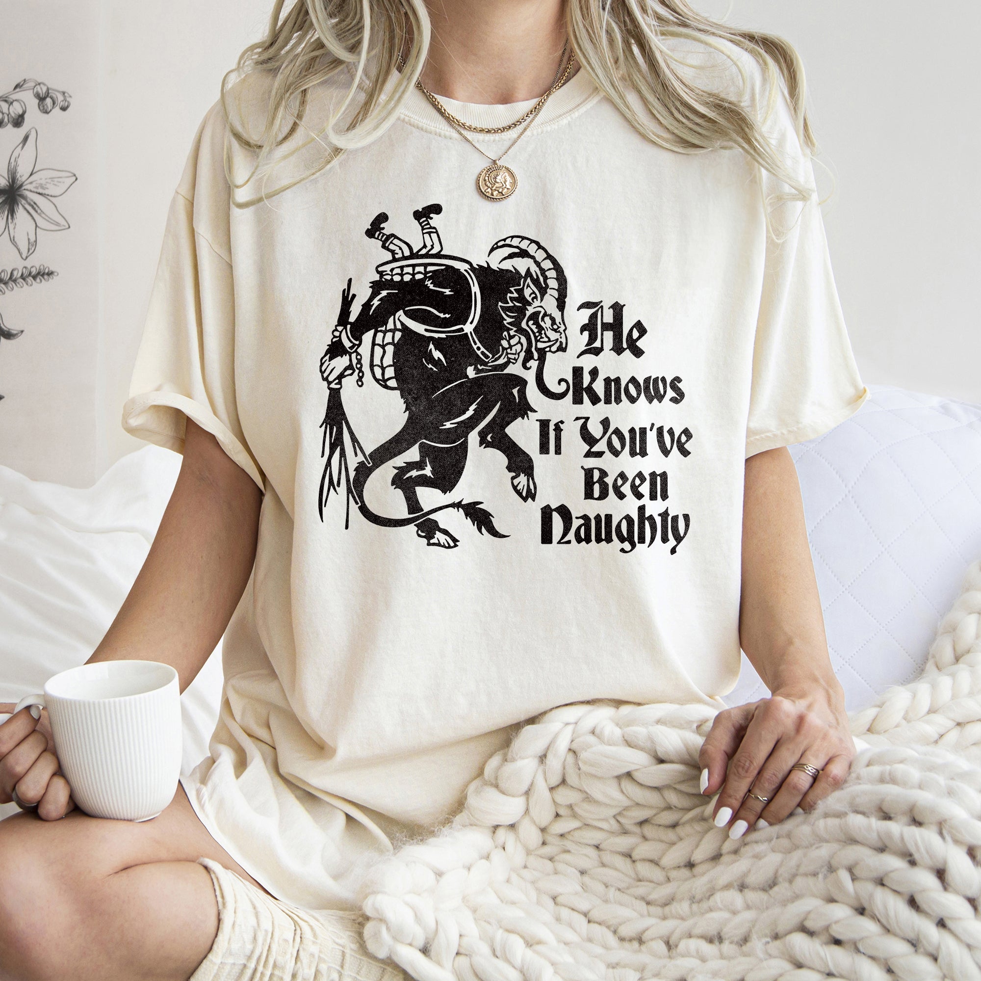 Krampus Naughty Santa Christmas Nice Festive Holiday Vintage Style Comfort Colors Tee
