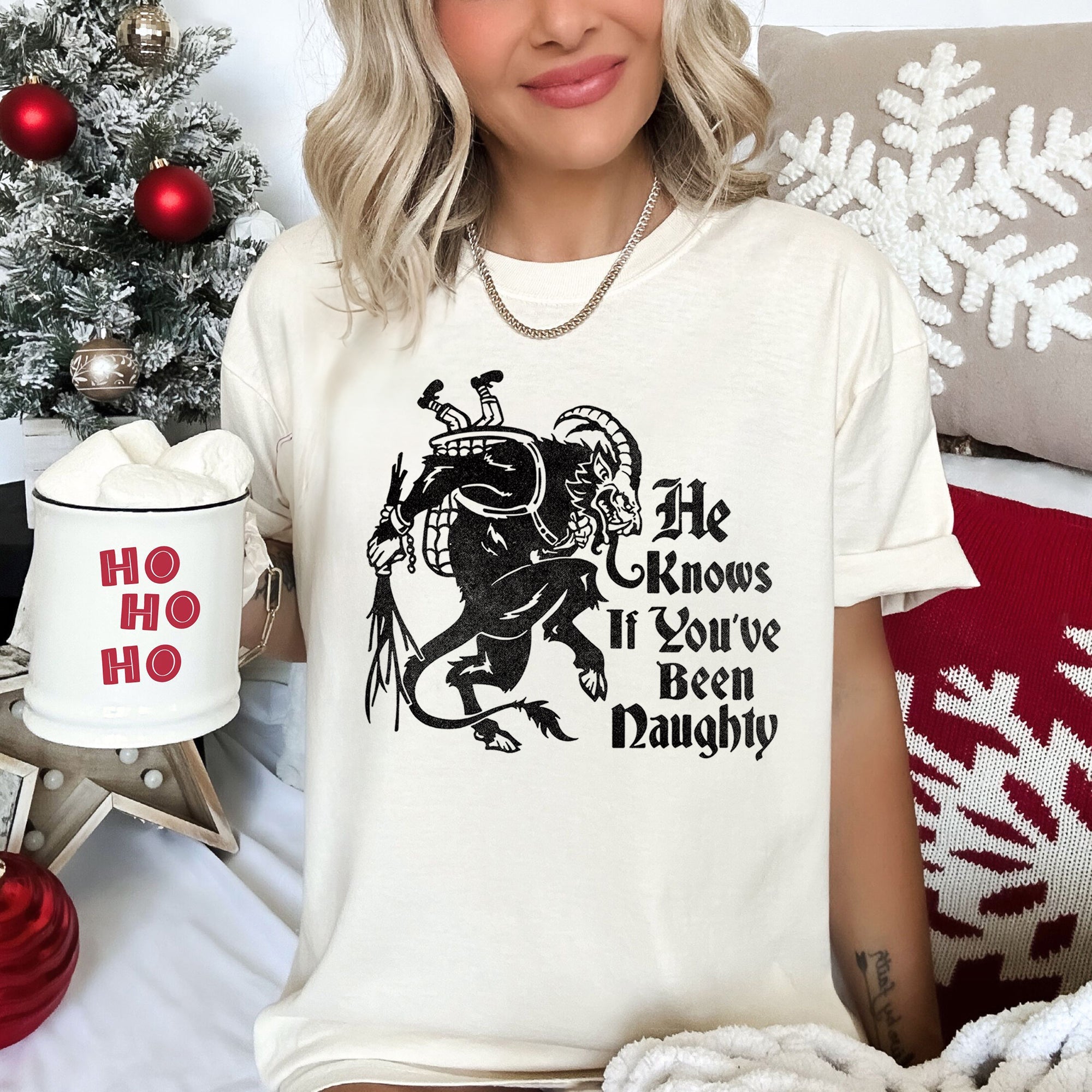 Krampus Naughty Santa Christmas Nice Festive Holiday Vintage Style Comfort Colors Tee
