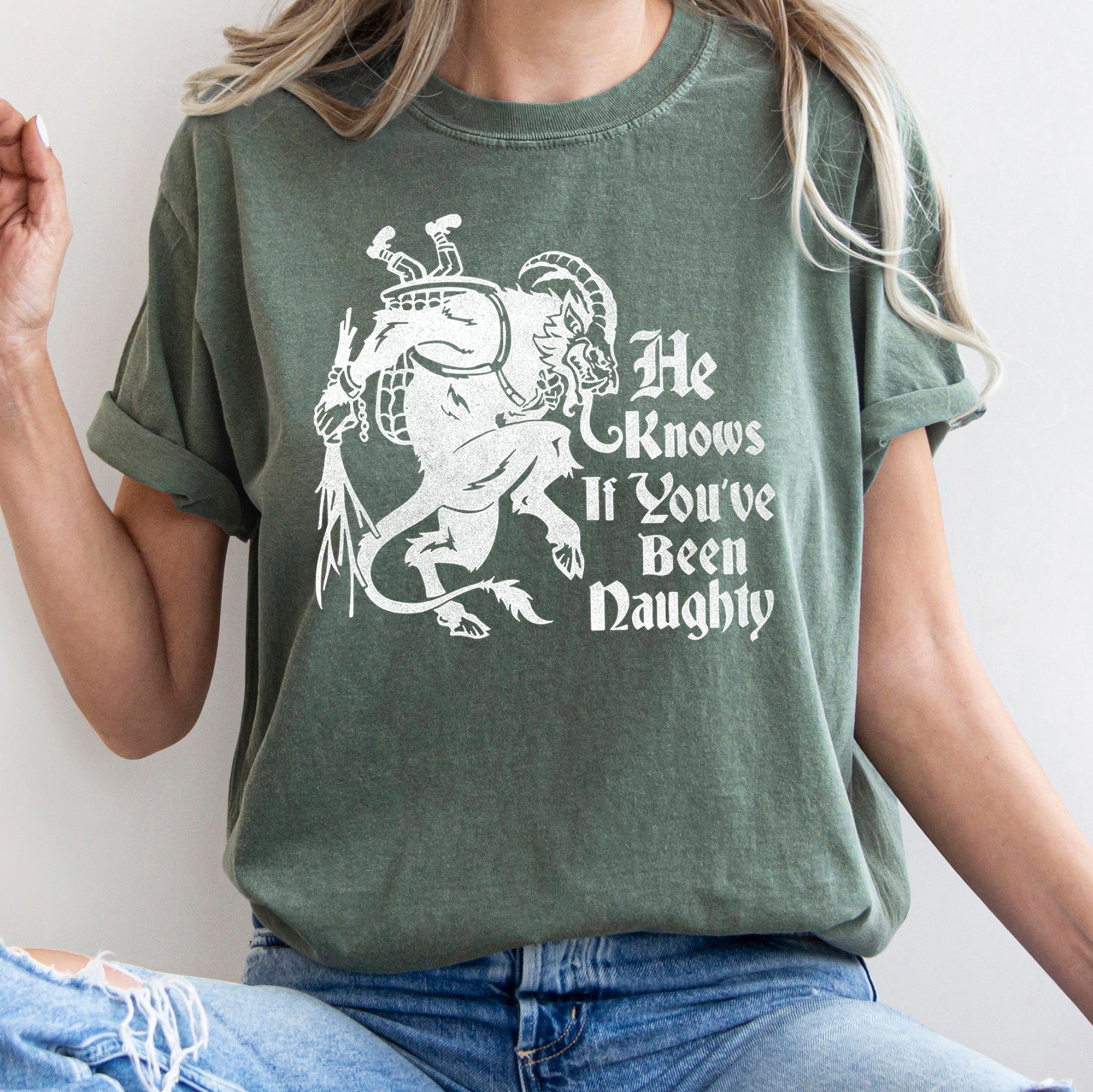 Krampus Naughty Santa Christmas Nice Festive Holiday Vintage Style Comfort Colors Tee