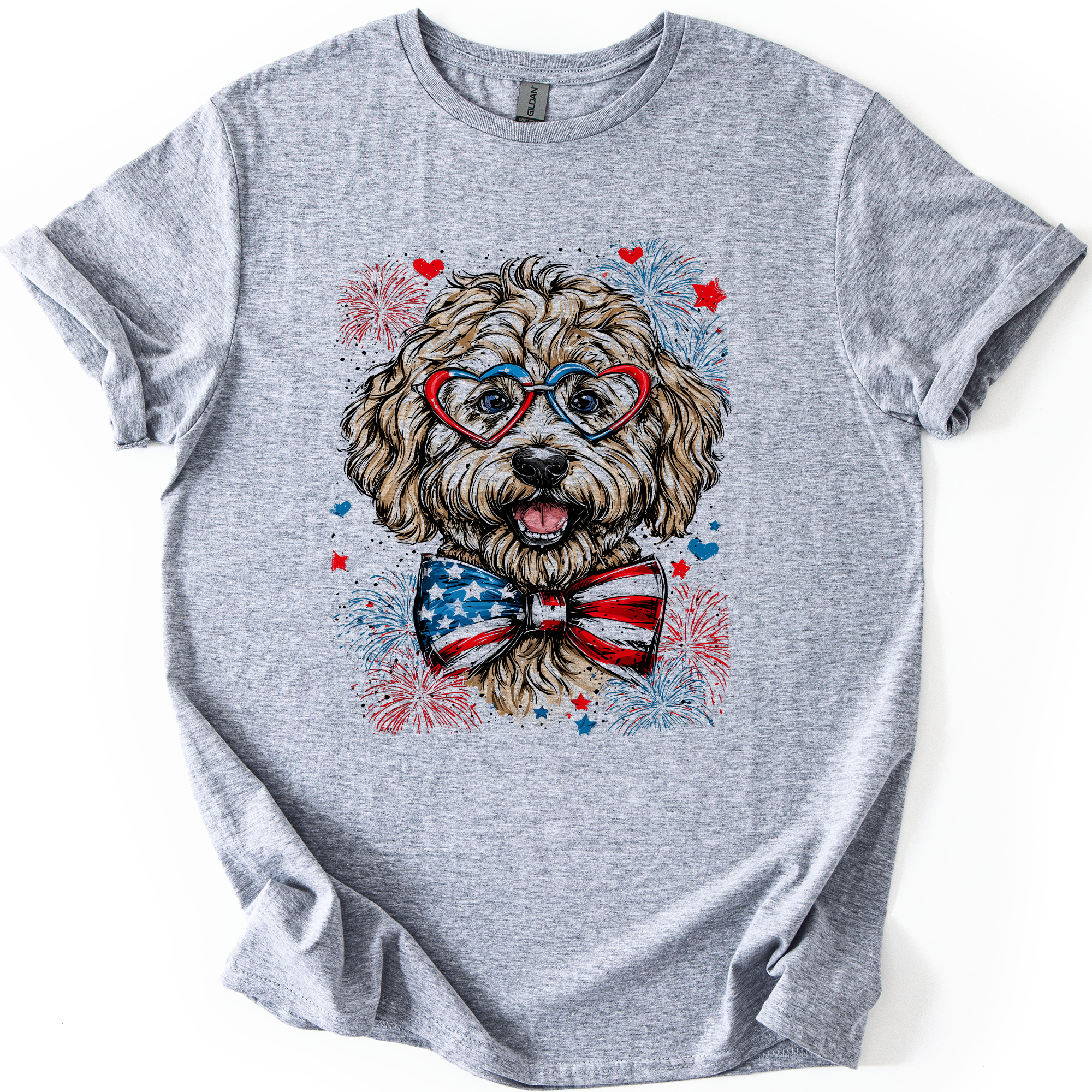 Labradoodle Patriotic Dog USA America Pet Lover 4th Of July Proud Family Favorite Graphic Tee
