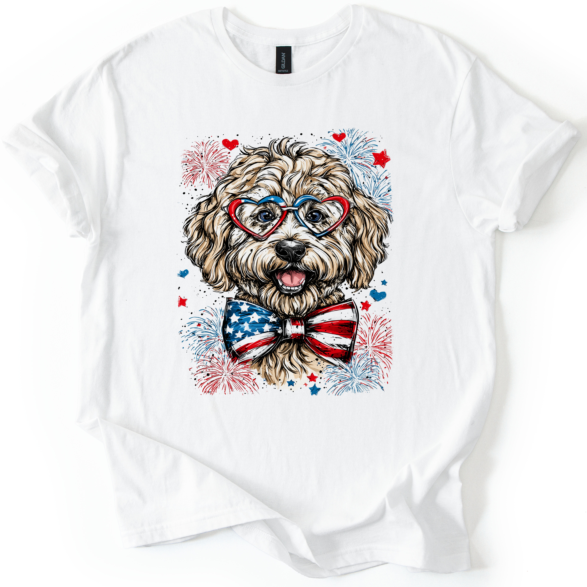Labradoodle Patriotic Dog USA America Pet Lover 4th Of July Proud Family Favorite Graphic Tee