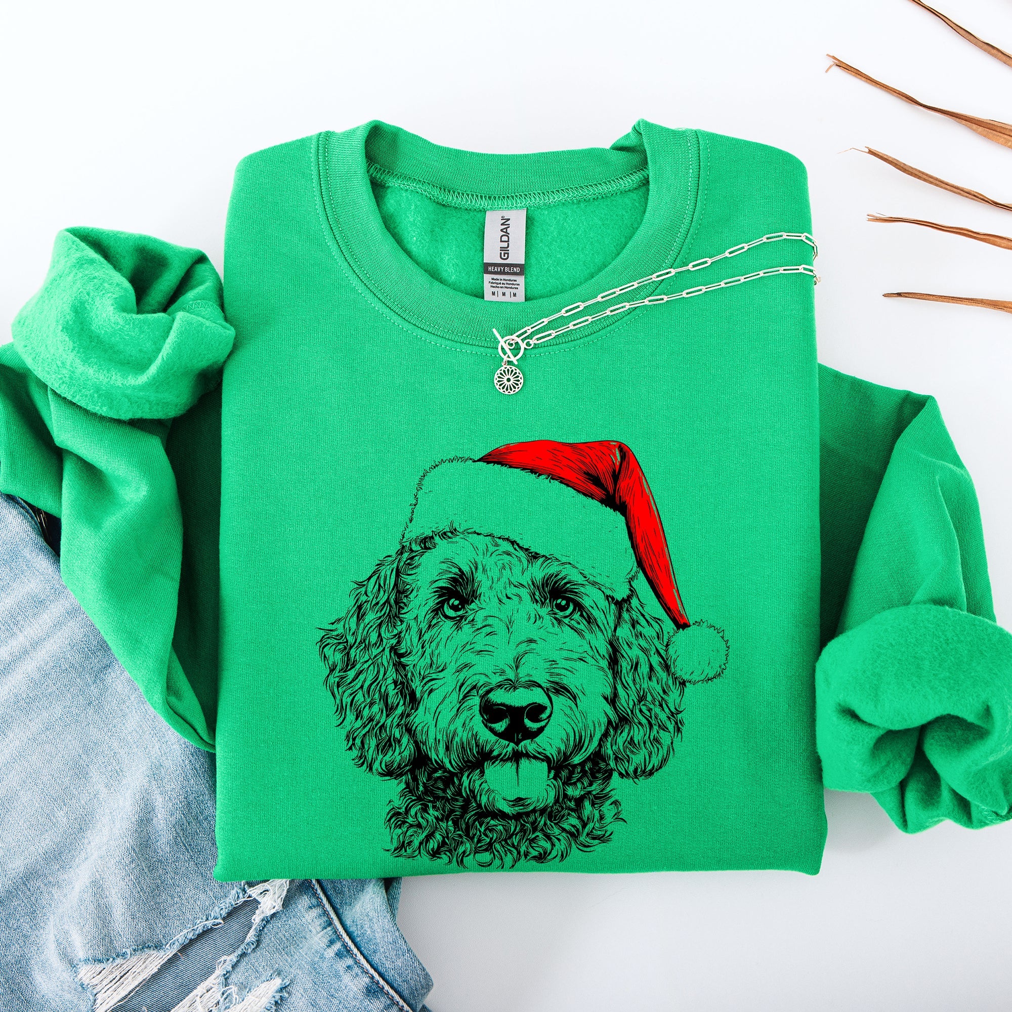Labradoodle Santa Christmas Dog Lover Holiday Portrait Cozy Festive Family Keepsake Sweatshirt