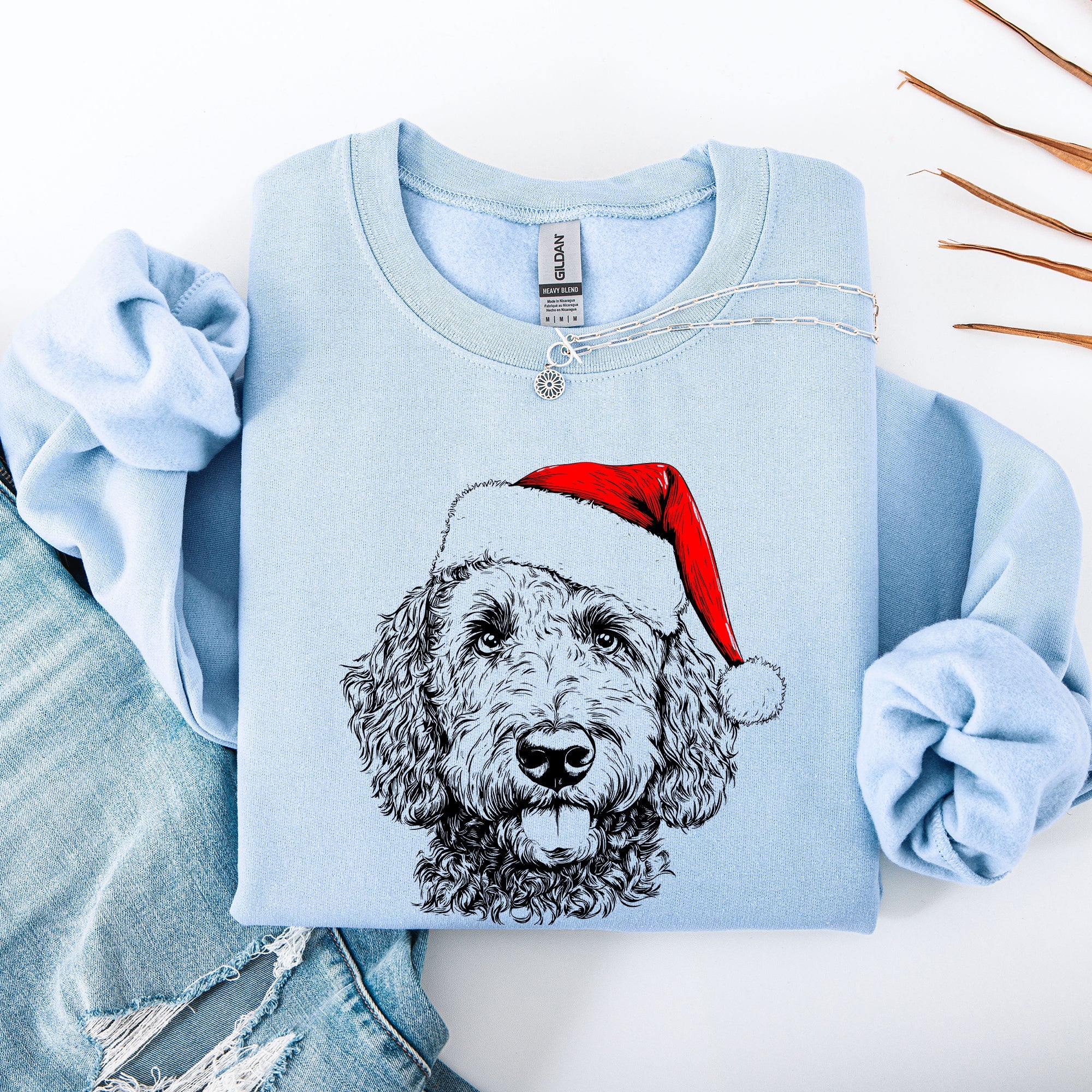 Labradoodle Santa Christmas Dog Lover Holiday Portrait Cozy Festive Family Keepsake Sweatshirt