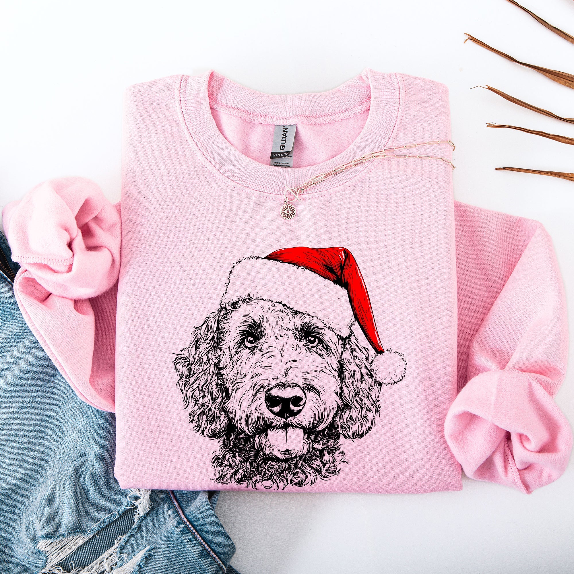 Labradoodle Santa Christmas Dog Lover Holiday Portrait Cozy Festive Family Keepsake Sweatshirt