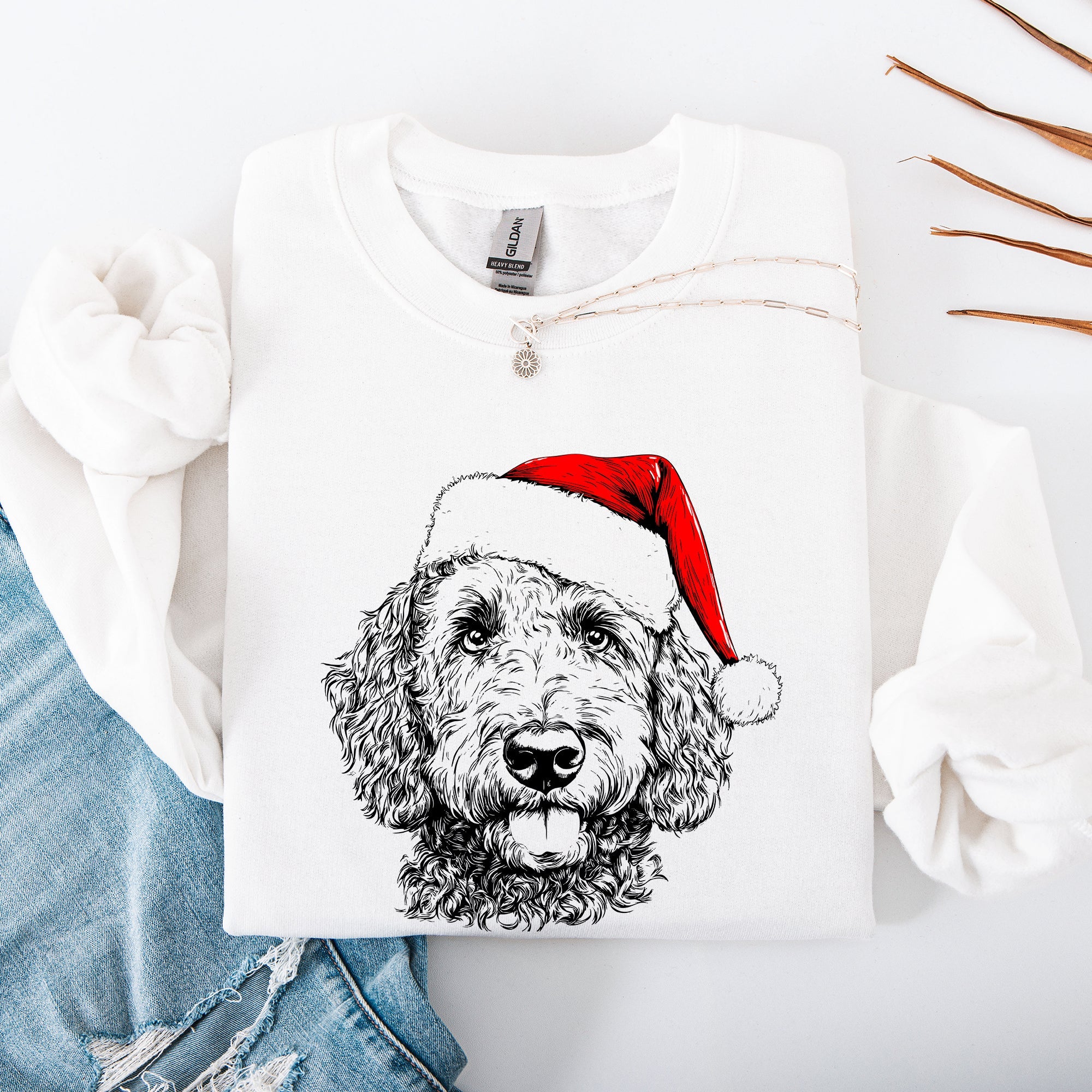 Labradoodle Santa Christmas Dog Lover Holiday Portrait Cozy Festive Family Keepsake Sweatshirt