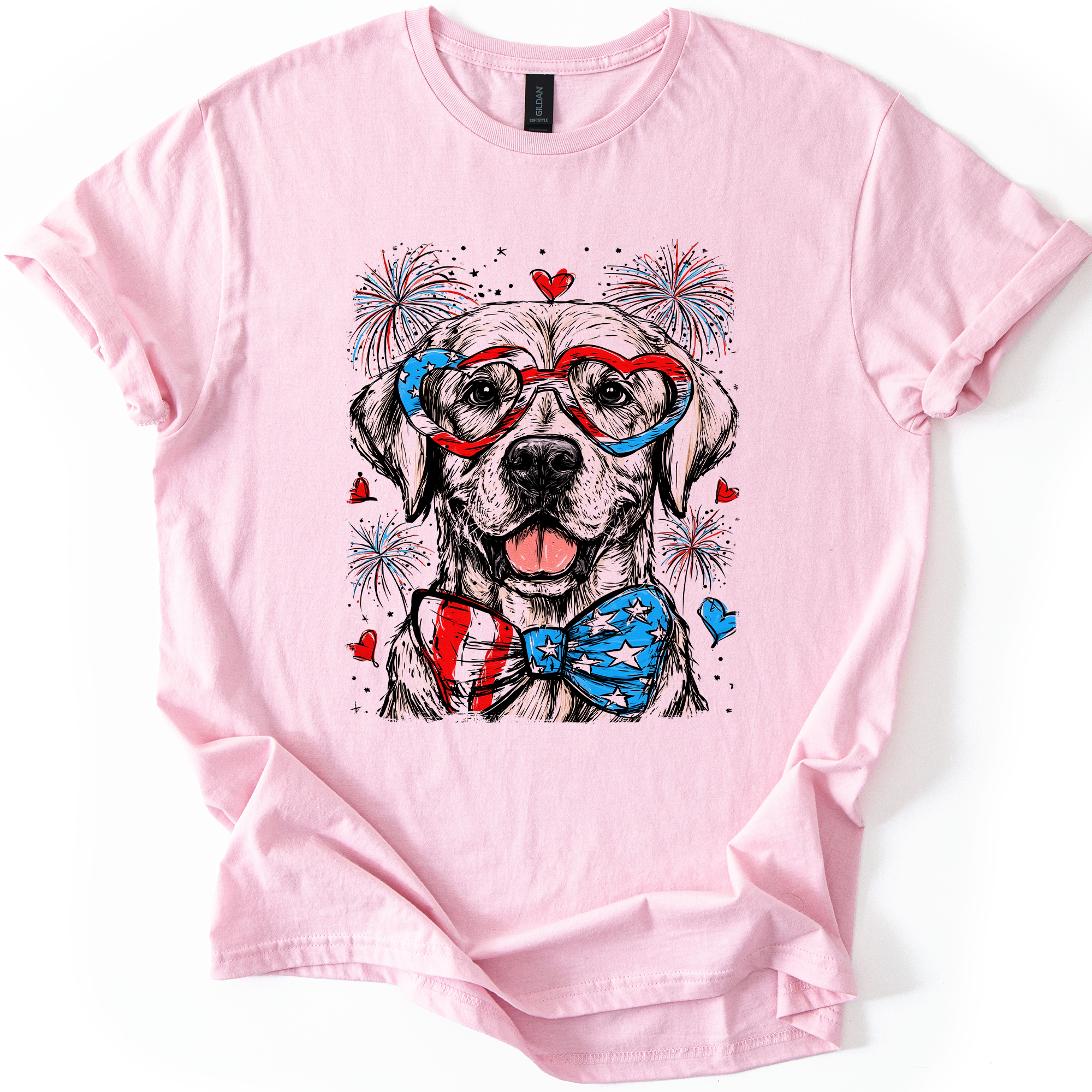 Labrador Retriever Patriotic Dog American Flag USA Fourth of July Celebration Pet Lover Graphic Tee