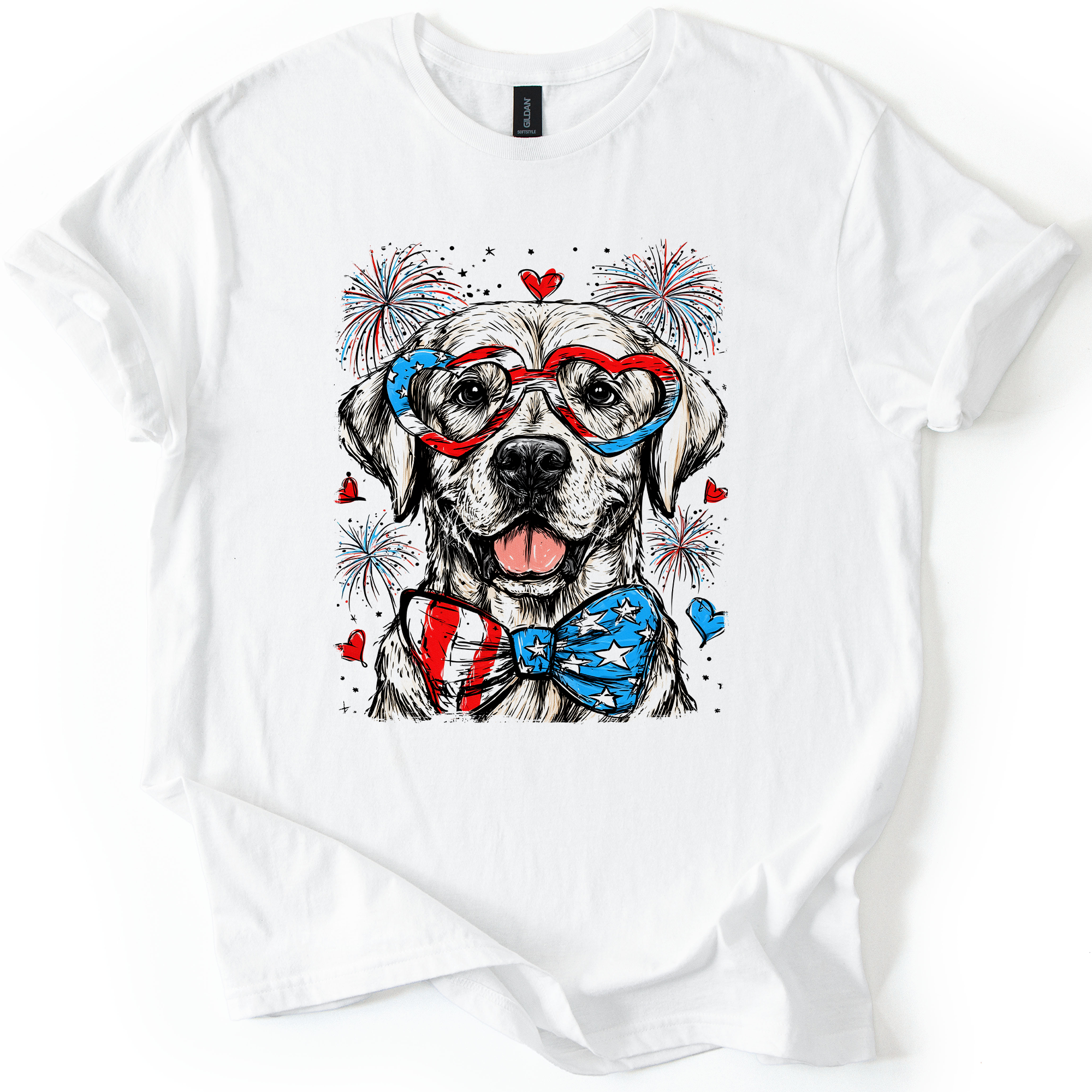 Labrador Retriever Patriotic Dog American Flag USA Fourth of July Celebration Pet Lover Graphic Tee