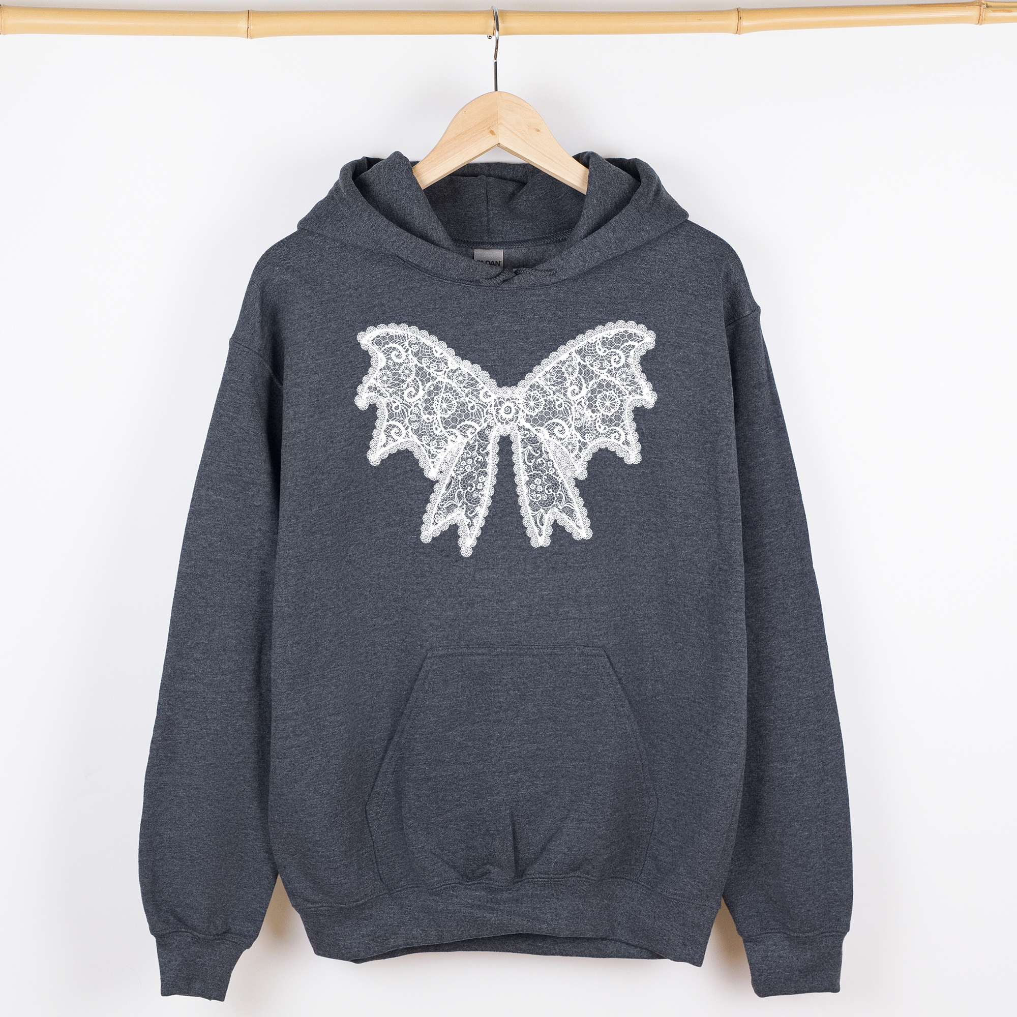 Lace Bow Halloween Goth Boo Faux Lace Ribbon Coquette Shimmering Ghost Graphic Hoodie