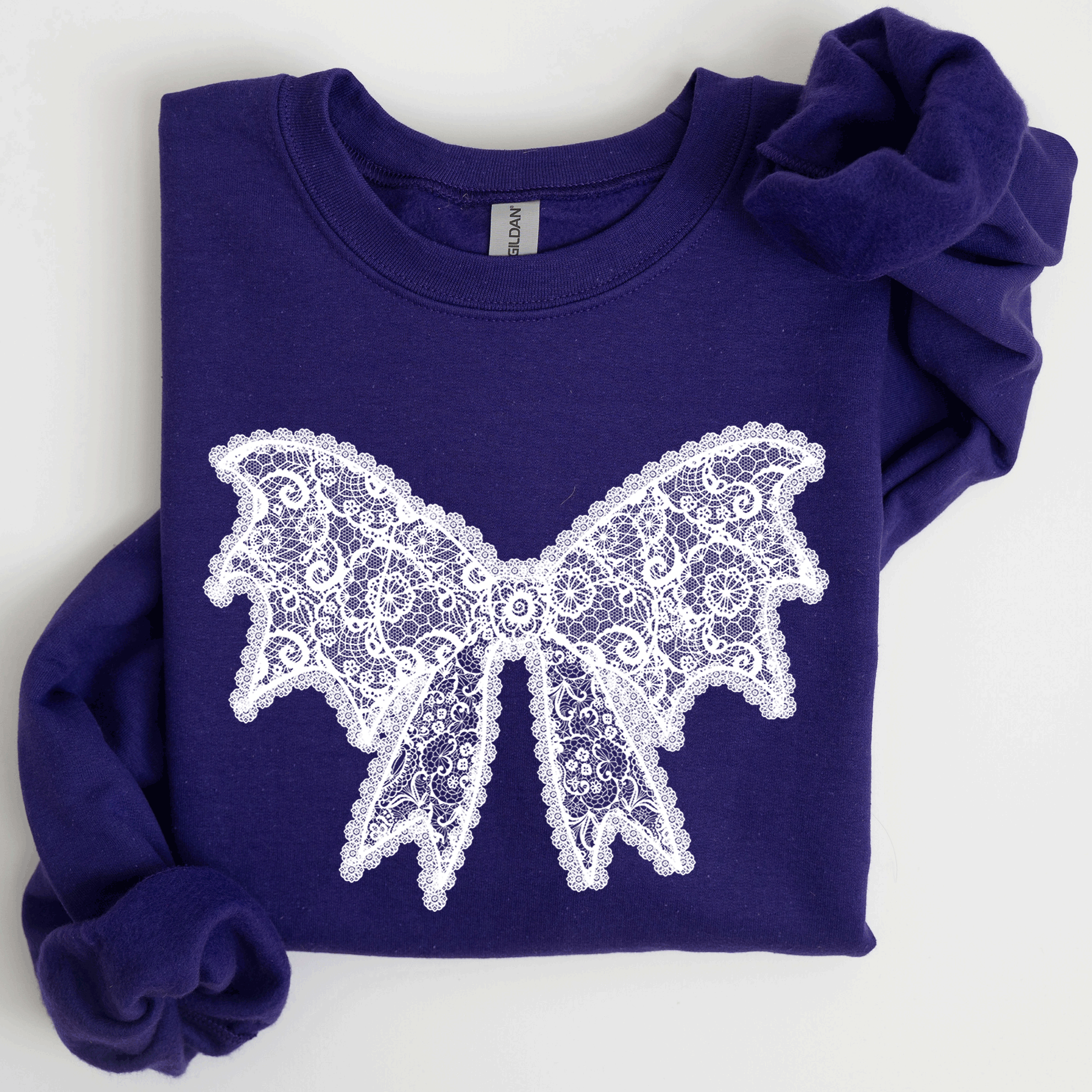 Lace Bow Halloween Goth Faux Lace Ribbon Coquette Ornate Embroidered Detail Sweatshirt