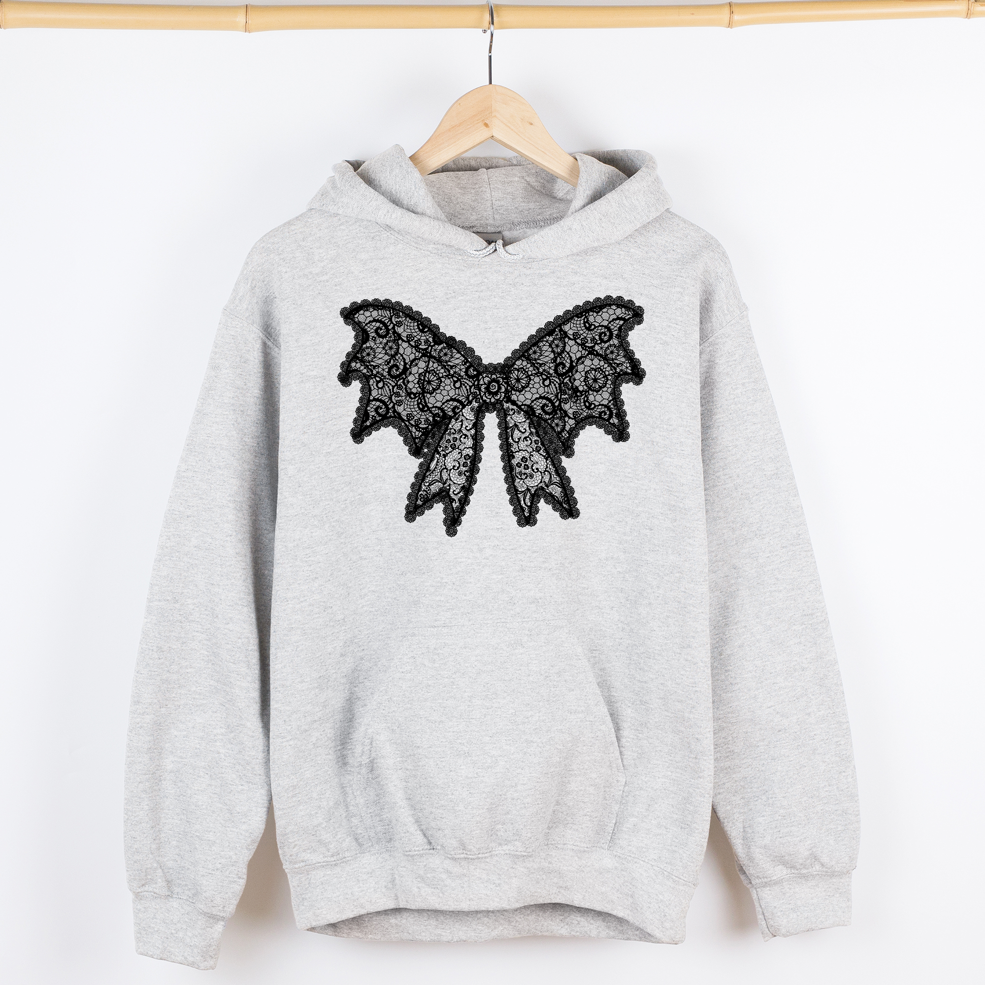 Lace Bow Halloween Goth Boo Faux Lace Ribbon Coquette Shimmering Ghost Graphic Hoodie