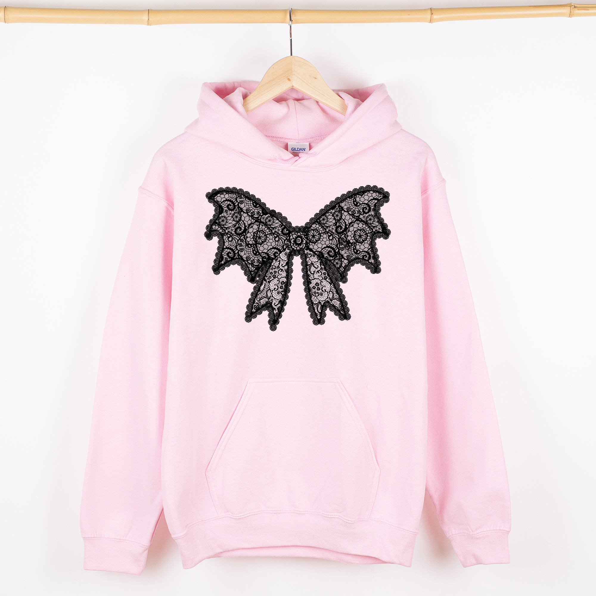 Lace Bow Halloween Goth Boo Faux Lace Ribbon Coquette Shimmering Ghost Graphic Hoodie