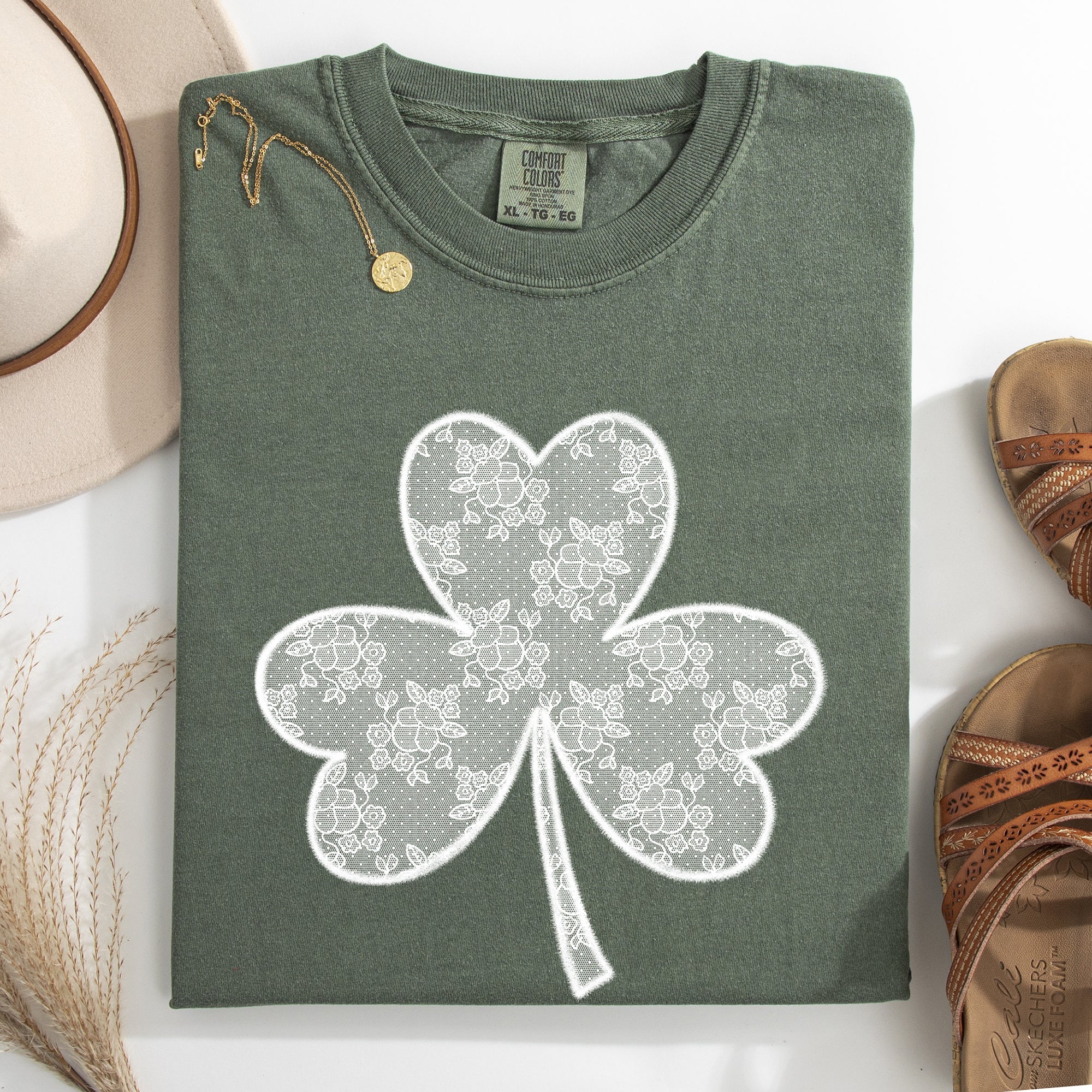 Lace Coquette Shamrock Clover Leprechaun St Patrick's Day Irish Luck Comfort Colors Tee