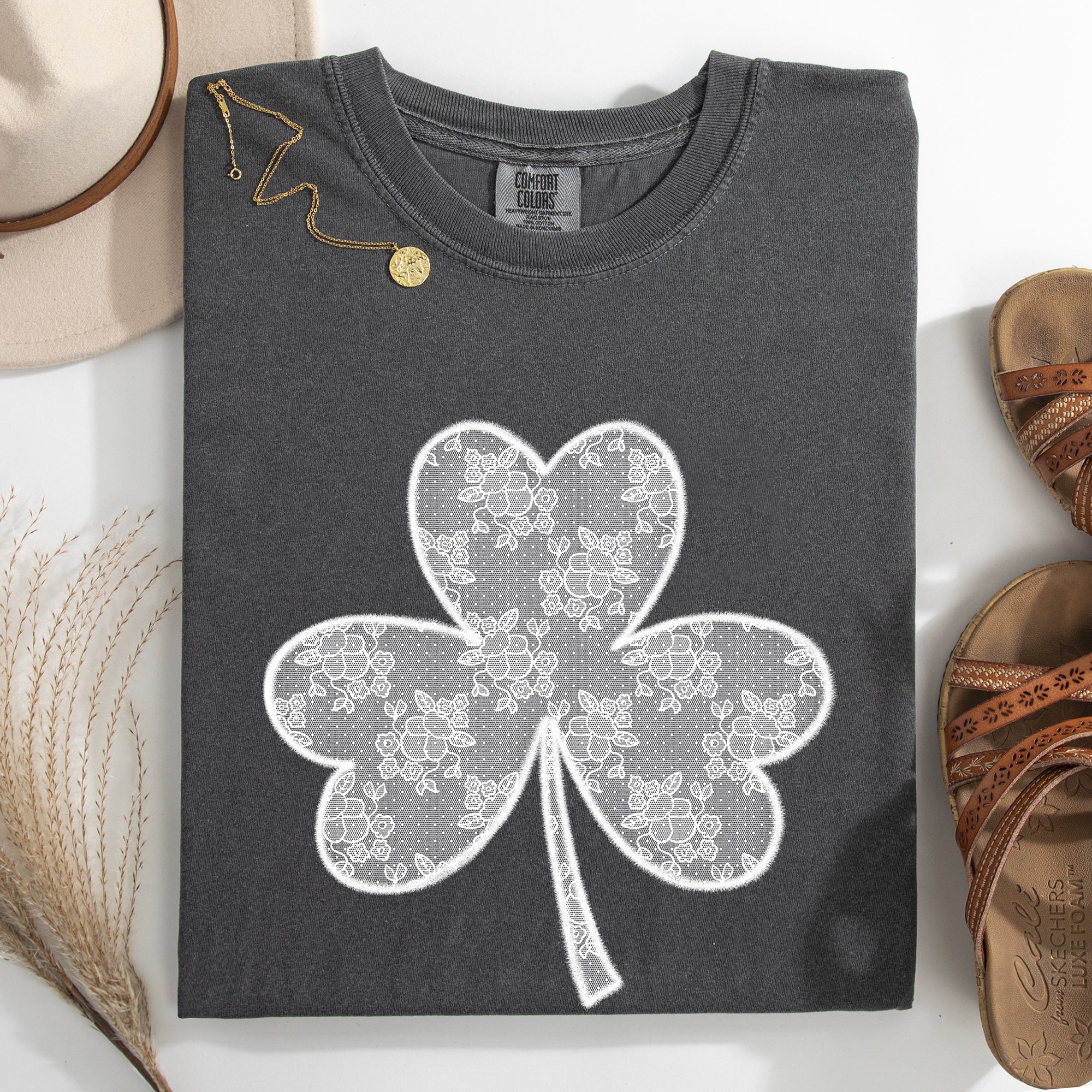 Lace Coquette Shamrock Clover Leprechaun St Patrick's Day Irish Luck Comfort Colors Tee
