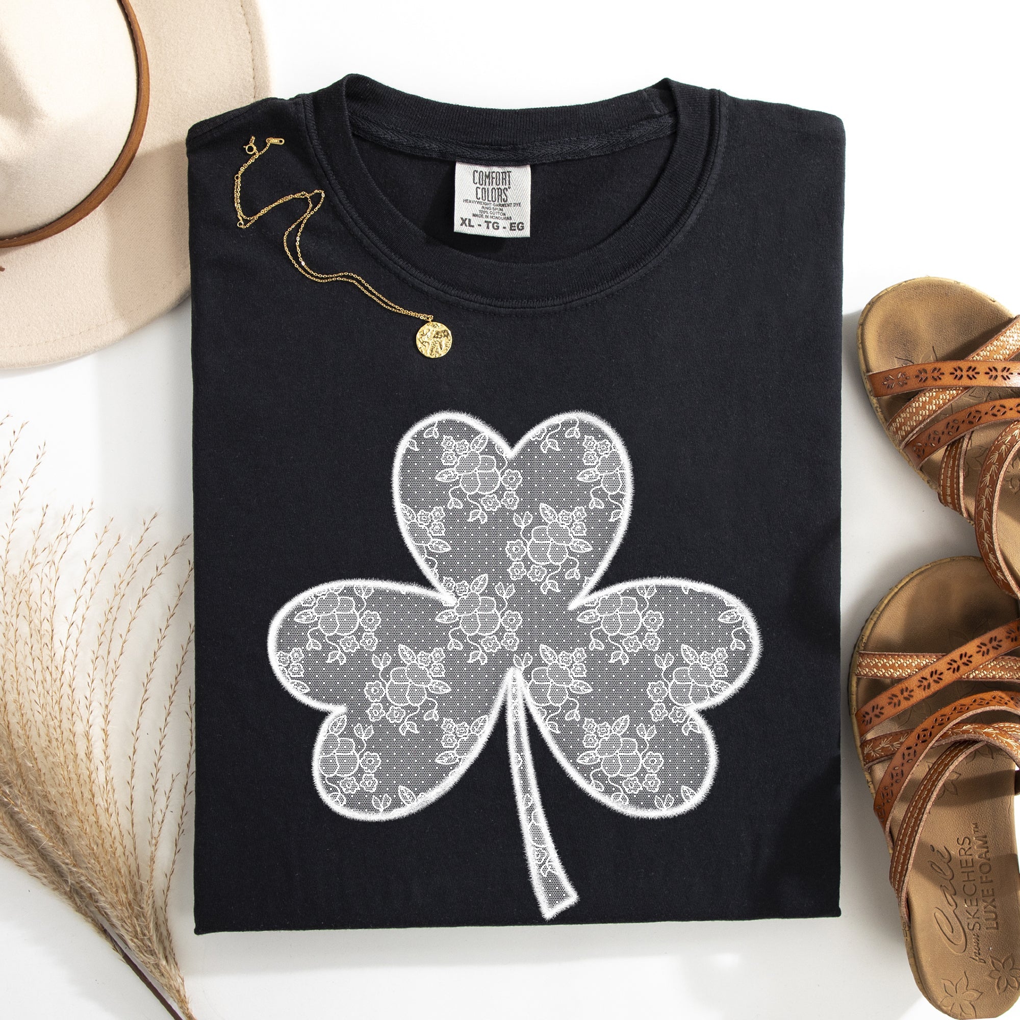 Lace Coquette Shamrock Clover Leprechaun St Patrick's Day Irish Luck Comfort Colors Tee