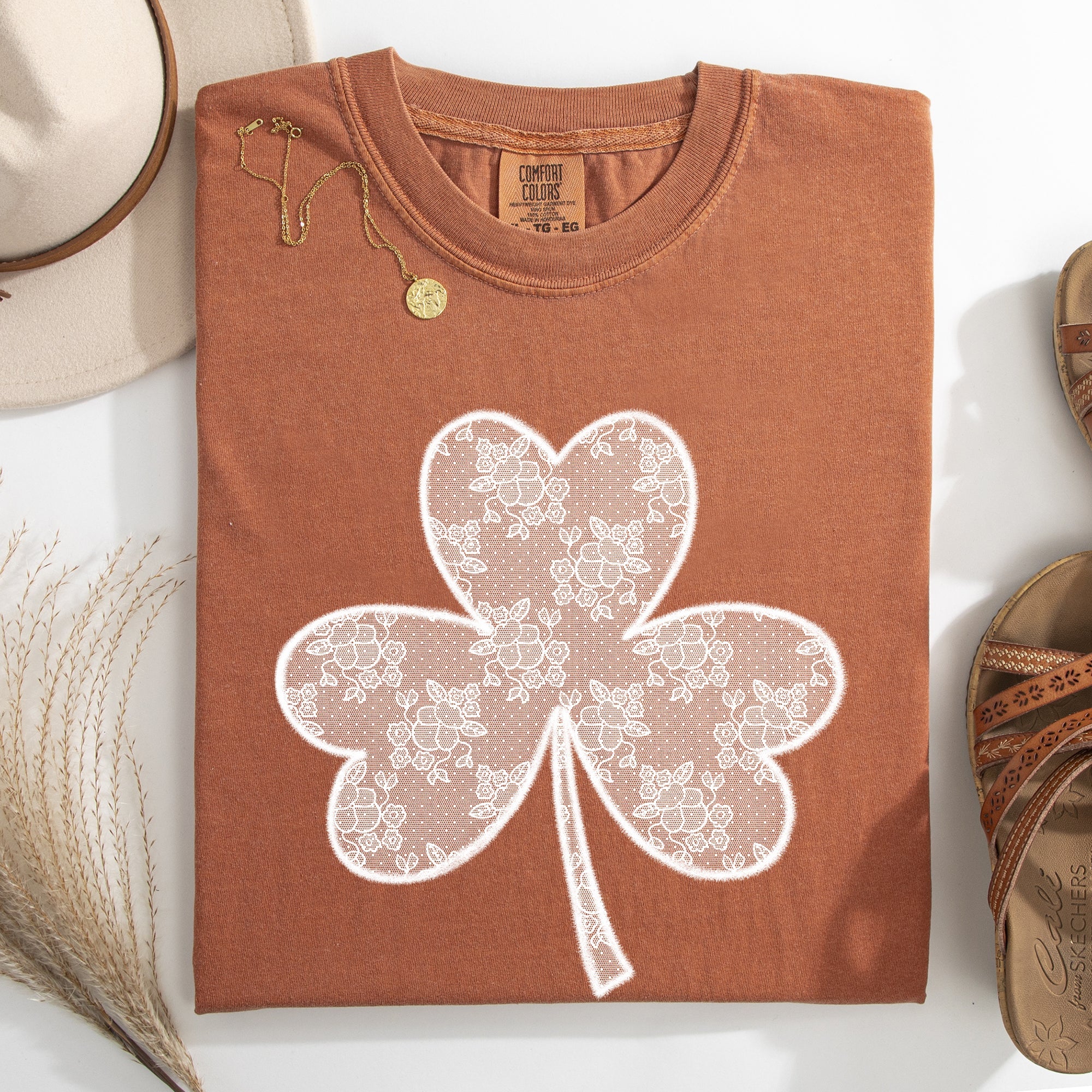 Lace Coquette Shamrock Clover Leprechaun St Patrick's Day Irish Luck Comfort Colors Tee
