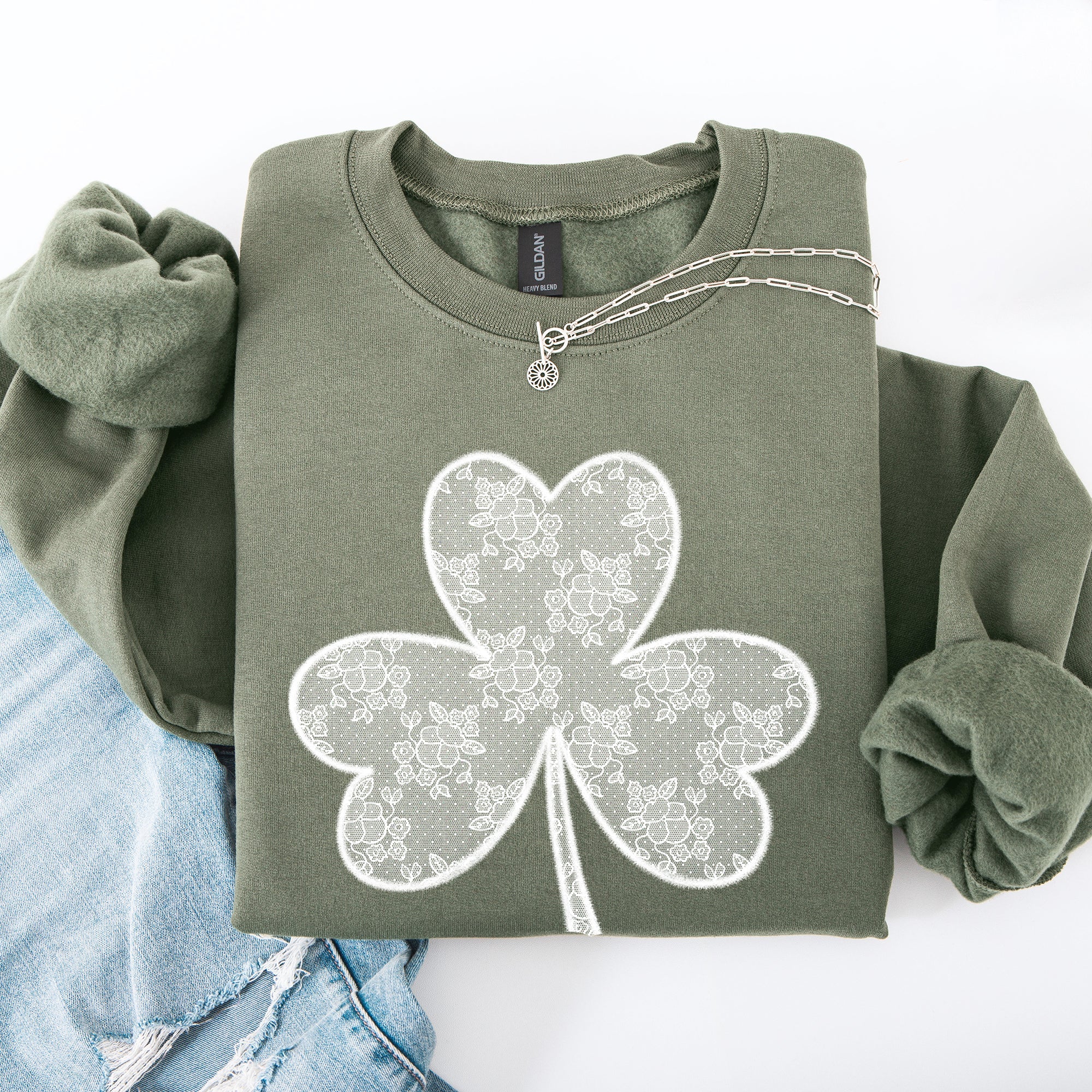 Lace Coquette Shamrock St Patrick's Day Clover Lucky Leprechaun Festive Sweatshirt