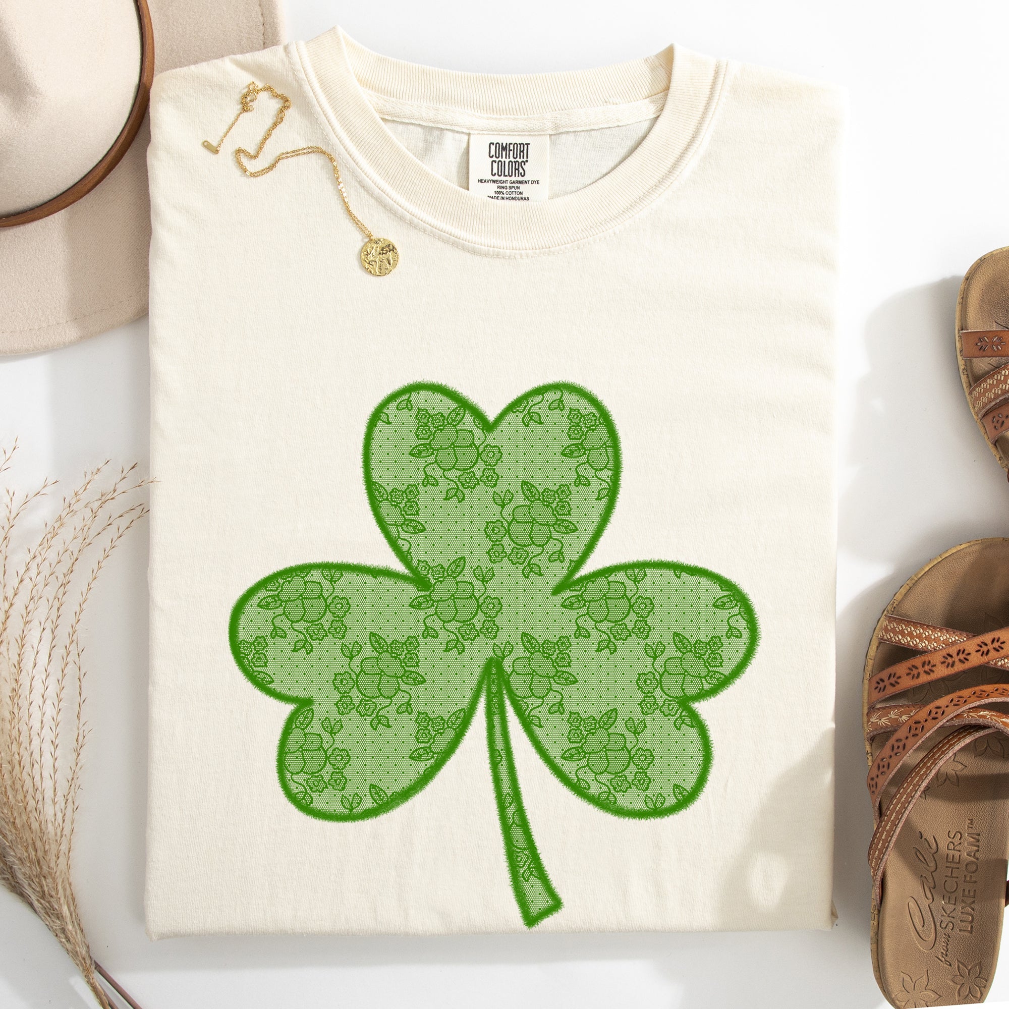 Lace Coquette Shamrock Clover Leprechaun St Patrick's Day Irish Luck Comfort Colors Tee