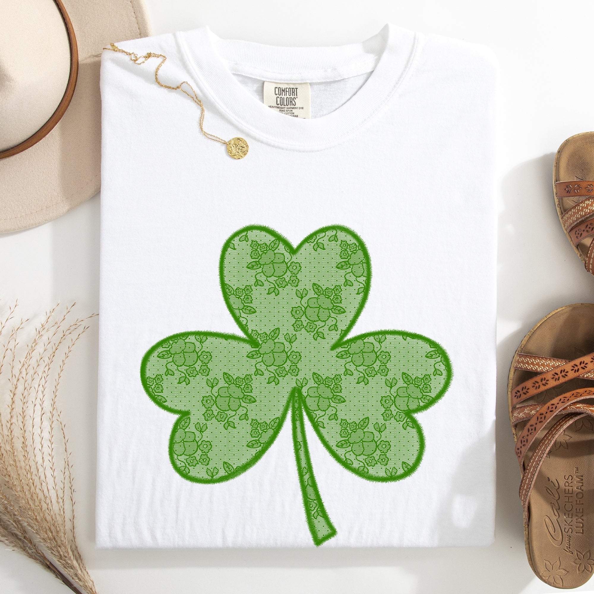 Lace Coquette Shamrock Clover Leprechaun St Patrick's Day Irish Luck Comfort Colors Tee