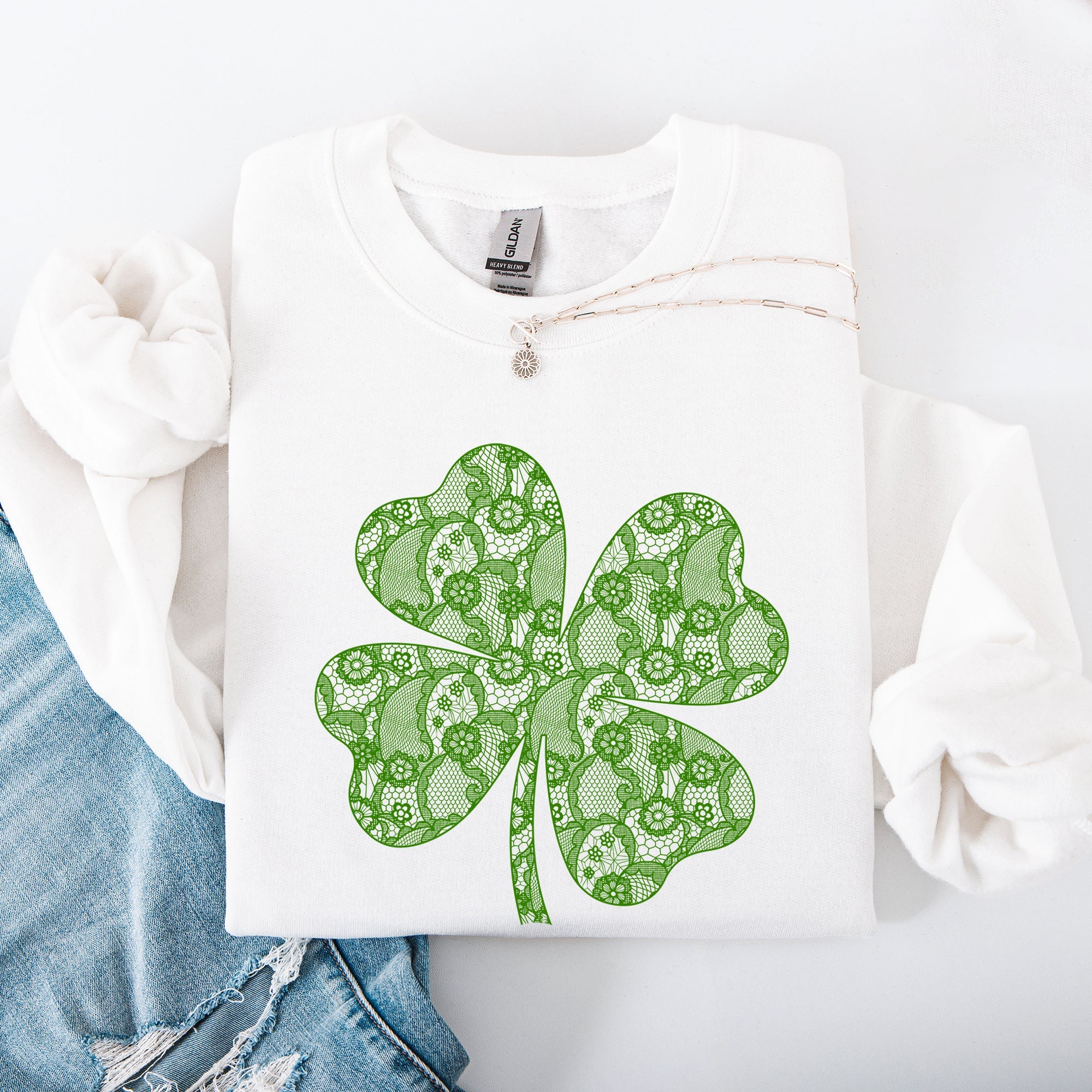 Lace Coquette Shamrock Leprechaun St Patrick's Day Clover Lucky Irish Graphic Sweatshirt