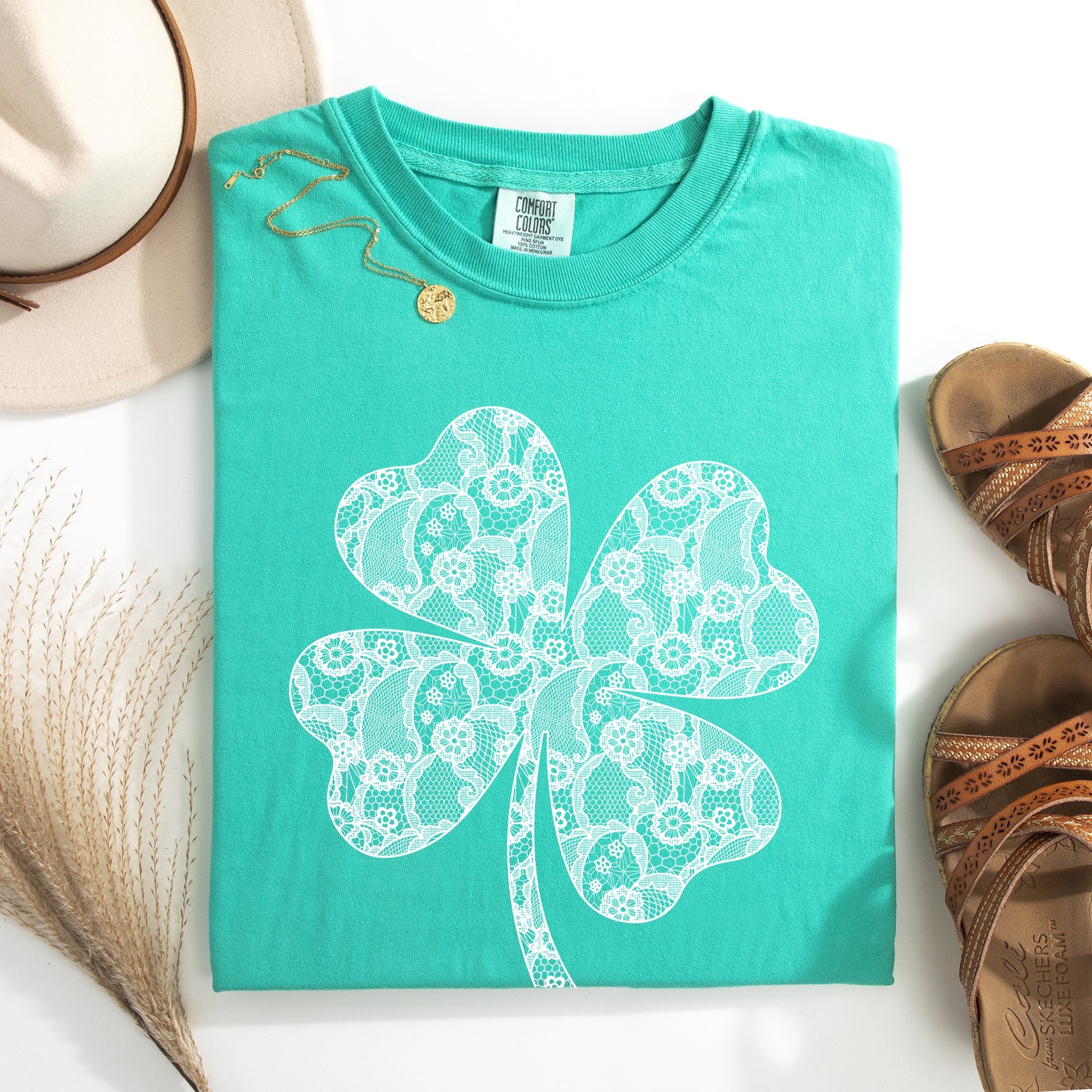 Lace Coquette Shamrock Clover Lucky Leprechaun St Patrick's Day Comfort Colors Tee