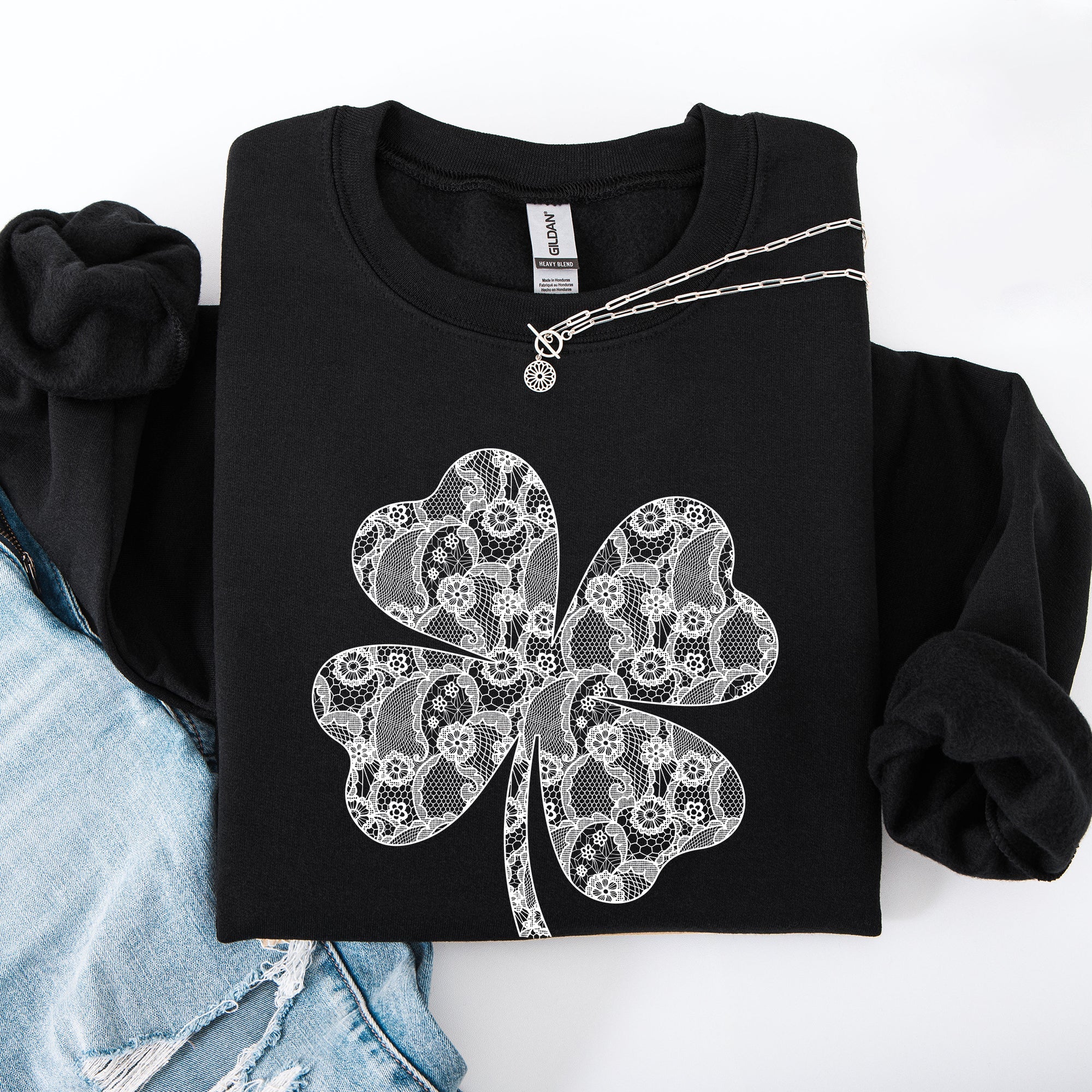 Lace Coquette Shamrock Leprechaun St Patrick's Day Clover Lucky Irish Graphic Sweatshirt