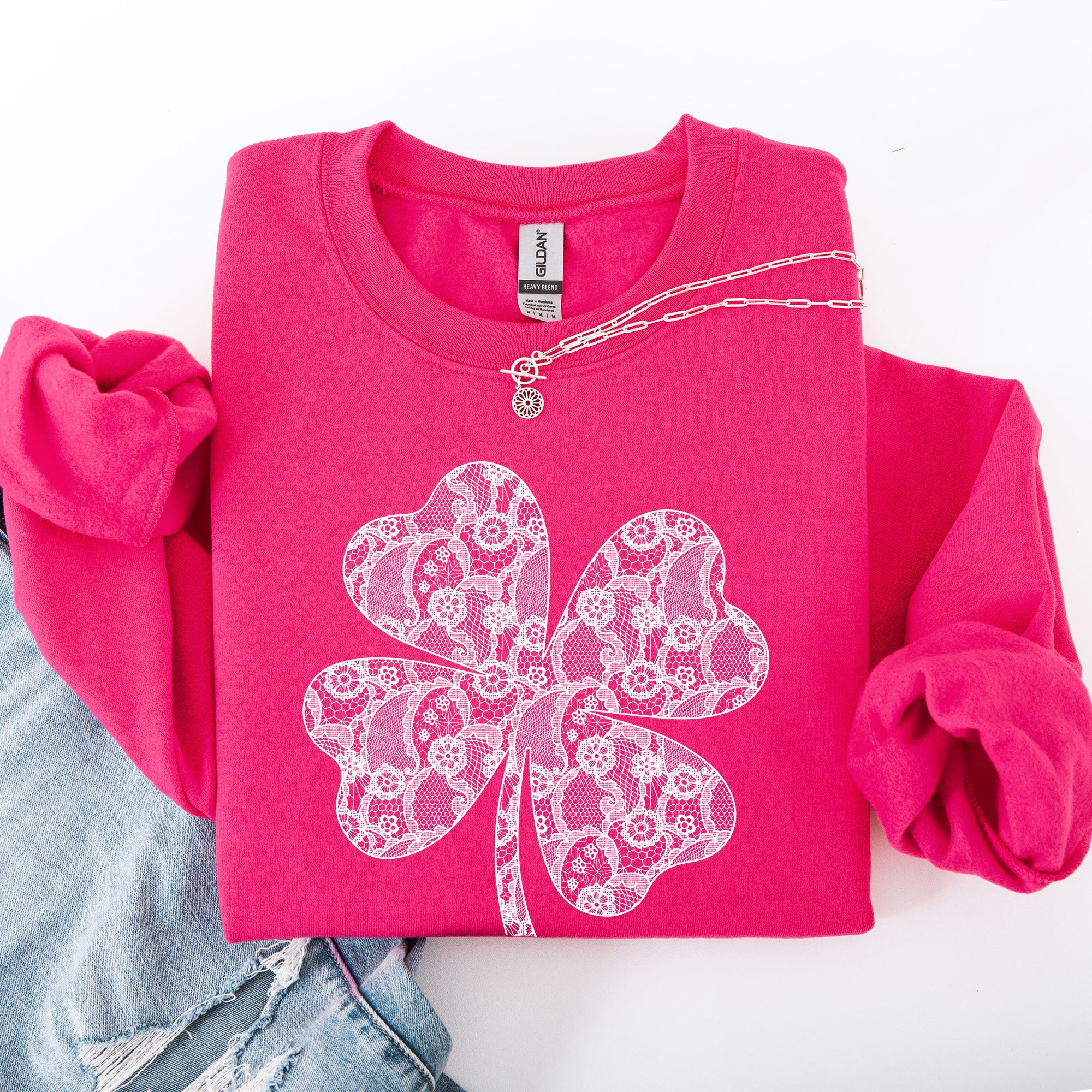Lace Coquette Shamrock Leprechaun St Patrick's Day Clover Lucky Irish Graphic Sweatshirt