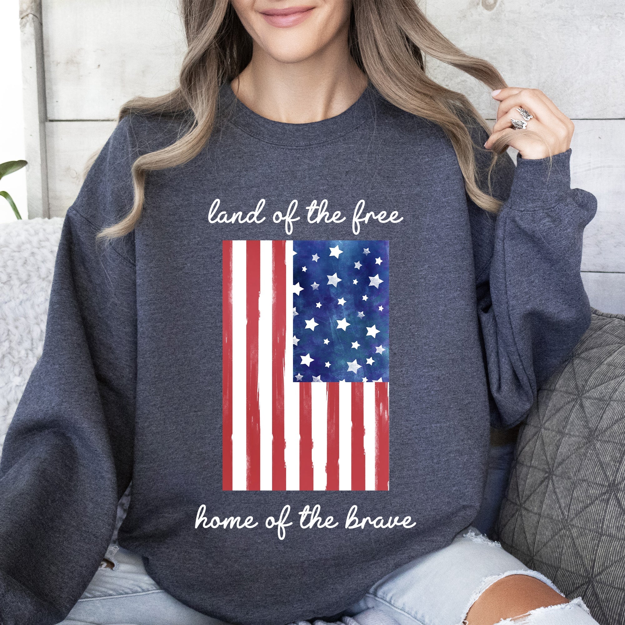 Land Of The Free, Home Of The Brave American Flag Pride Edition Patriotic Sweatshirt