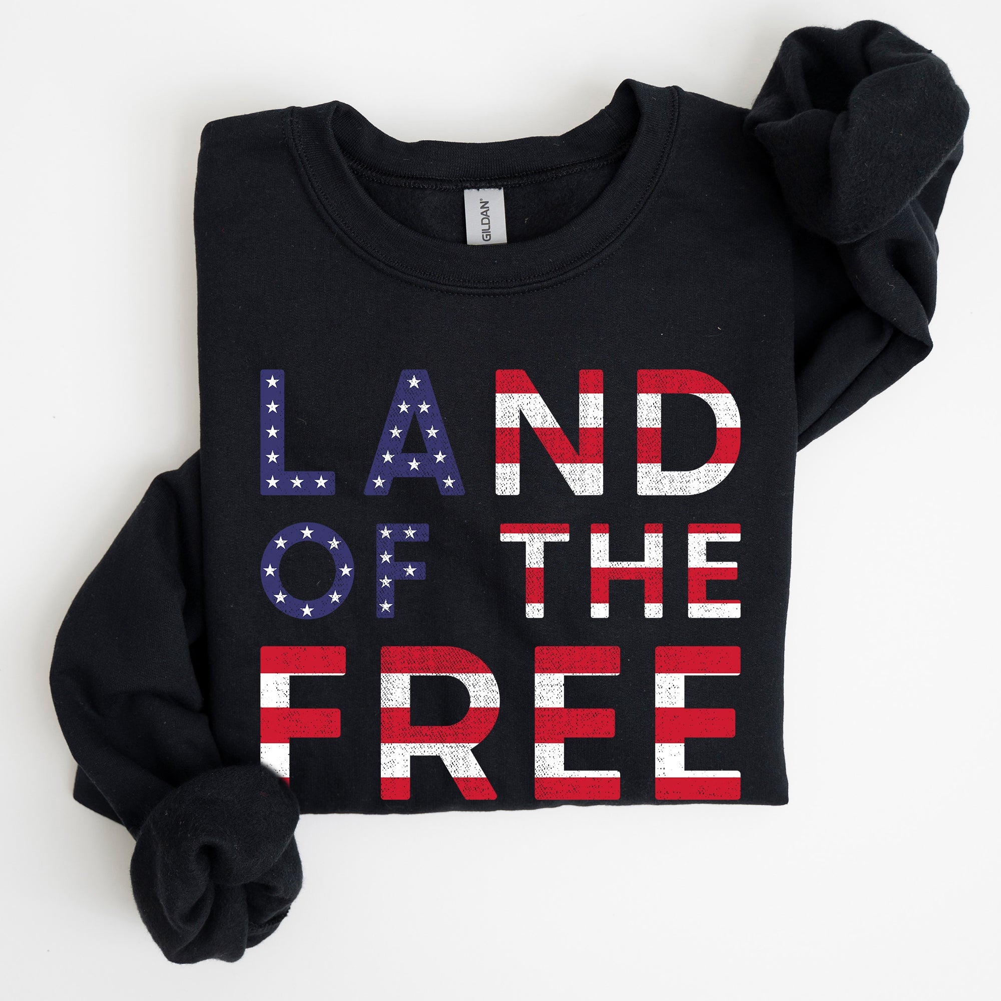 Land Of The Free Patriotic Fourth Of July USA Flag Vintage Distressed Cozy Sweatshirt
