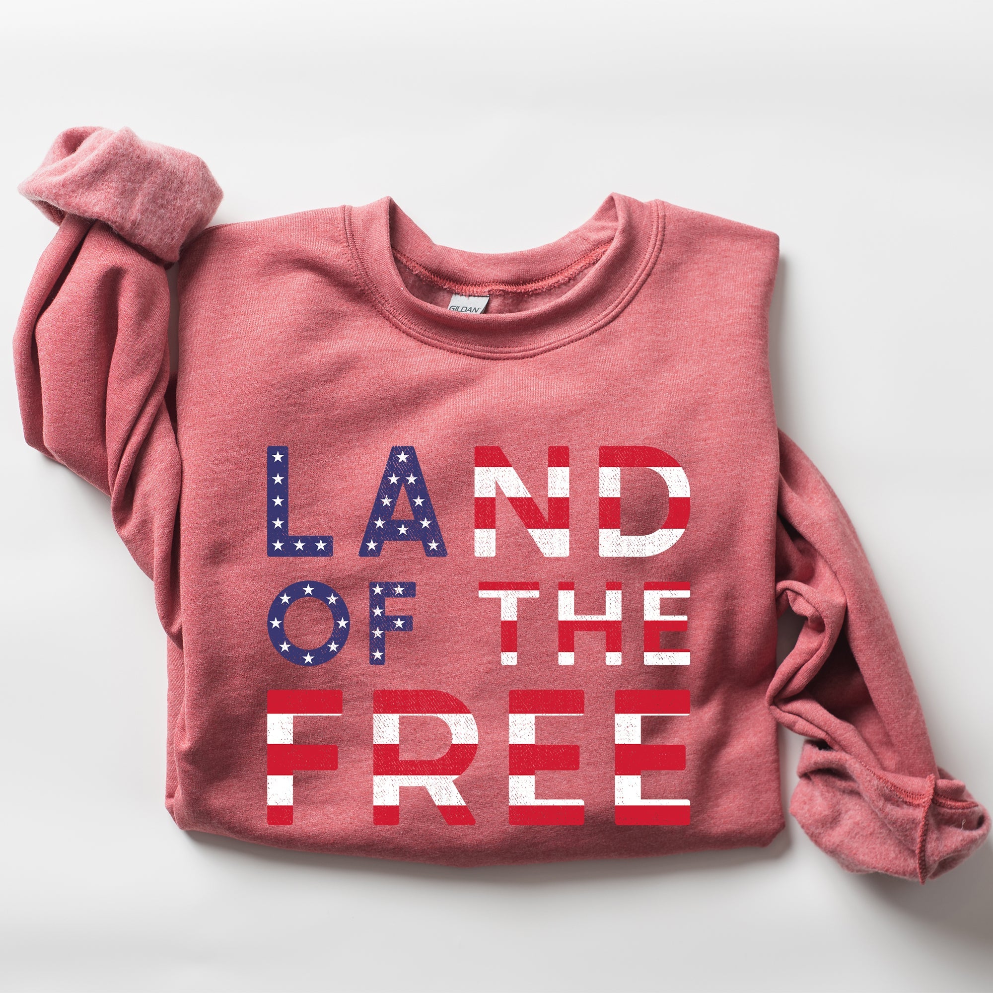 Land Of The Free Patriotic Fourth Of July USA Flag Vintage Distressed Cozy Sweatshirt