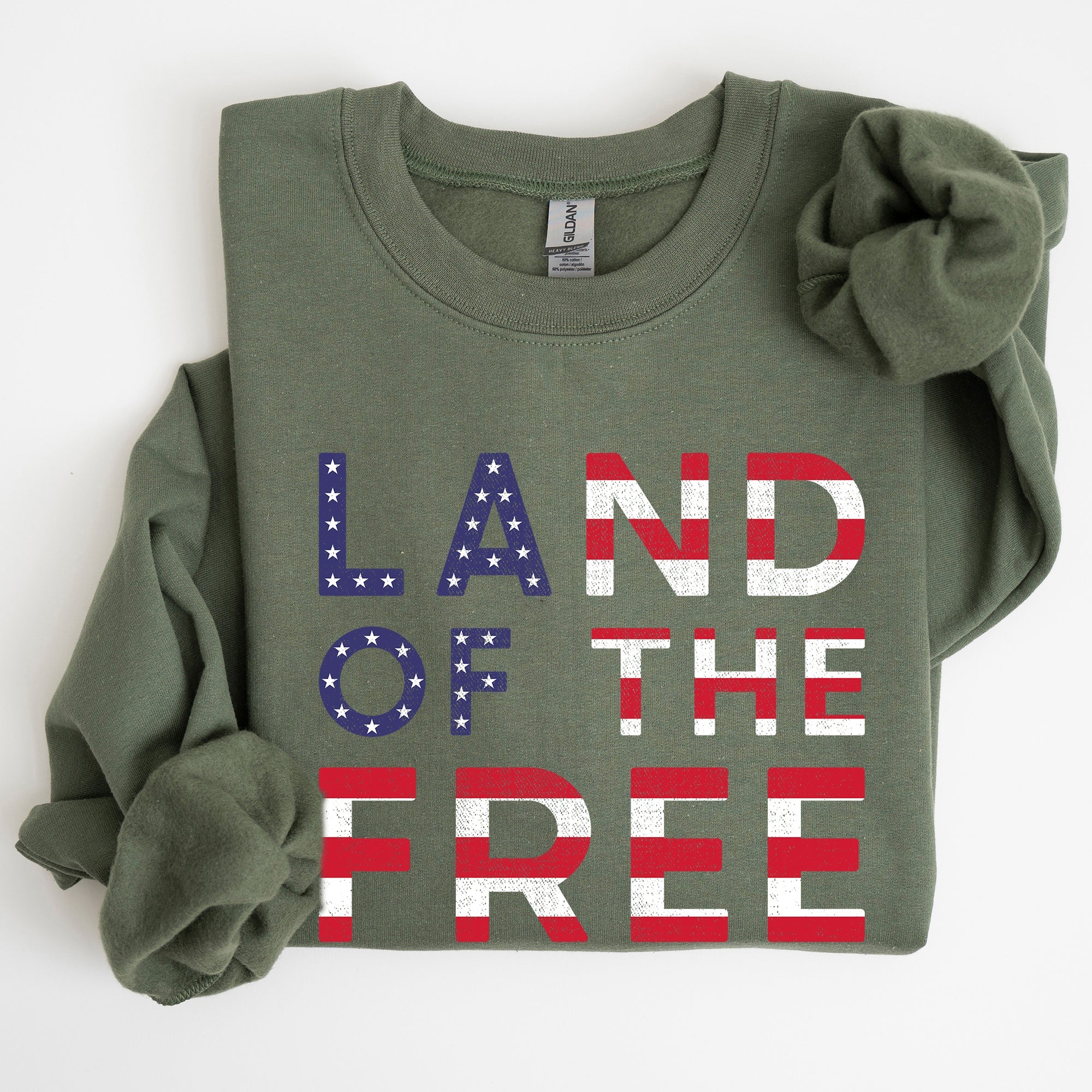 Land Of The Free Patriotic Fourth Of July USA Flag Vintage Distressed Cozy Sweatshirt