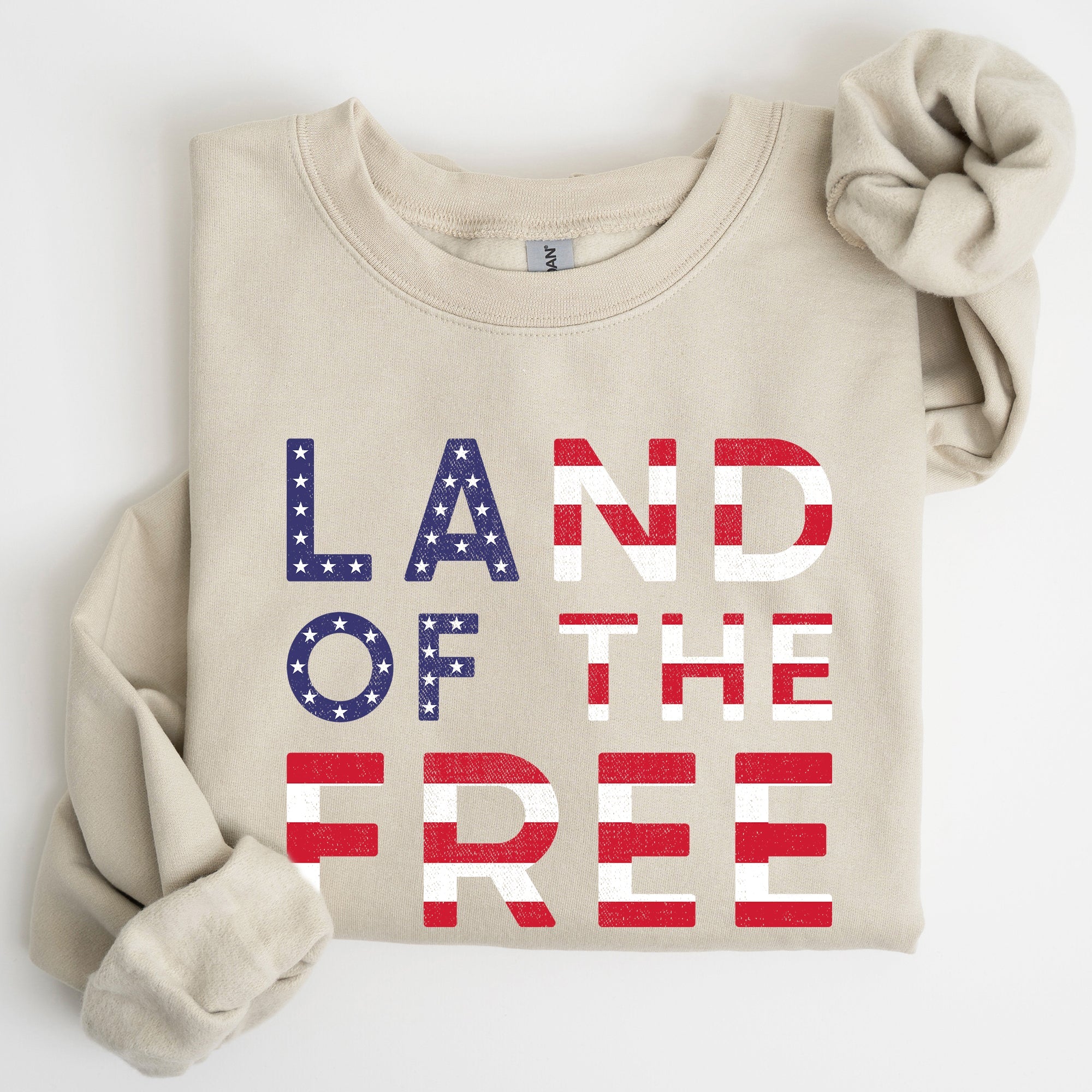 Land Of The Free Patriotic Fourth Of July USA Flag Vintage Distressed Cozy Sweatshirt