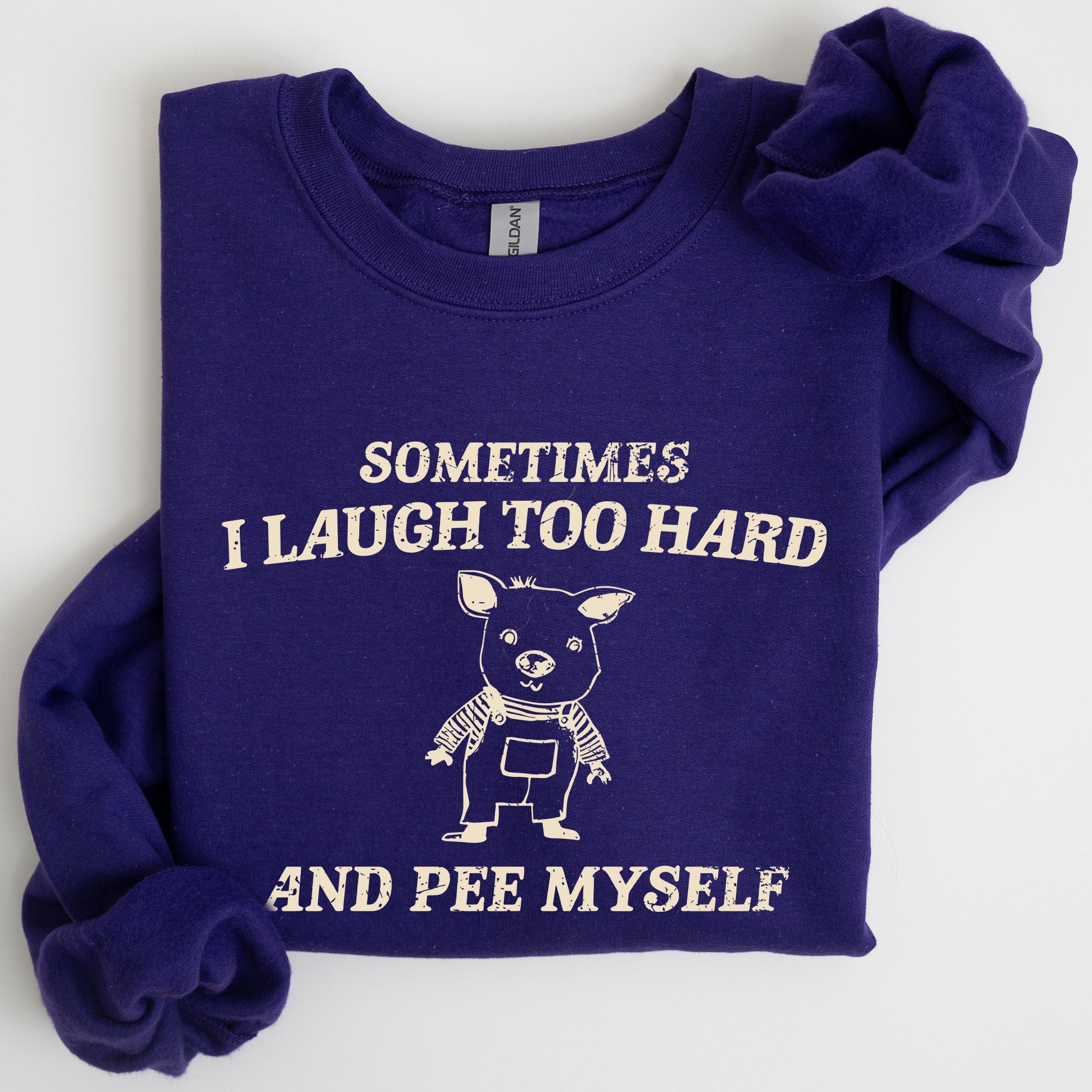 Laugh Too Hard Pee Myself Pig Meme Graphic Illustration Hilarious Pig Meme Design For Laugh Lovers Sweatshirt