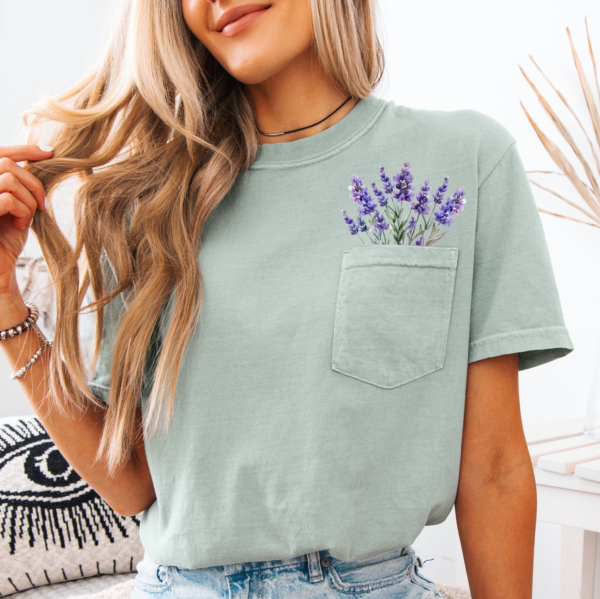 Lavender Floral Pocket Vintage Botanical Garden Print Edition Comfort Colors Tee