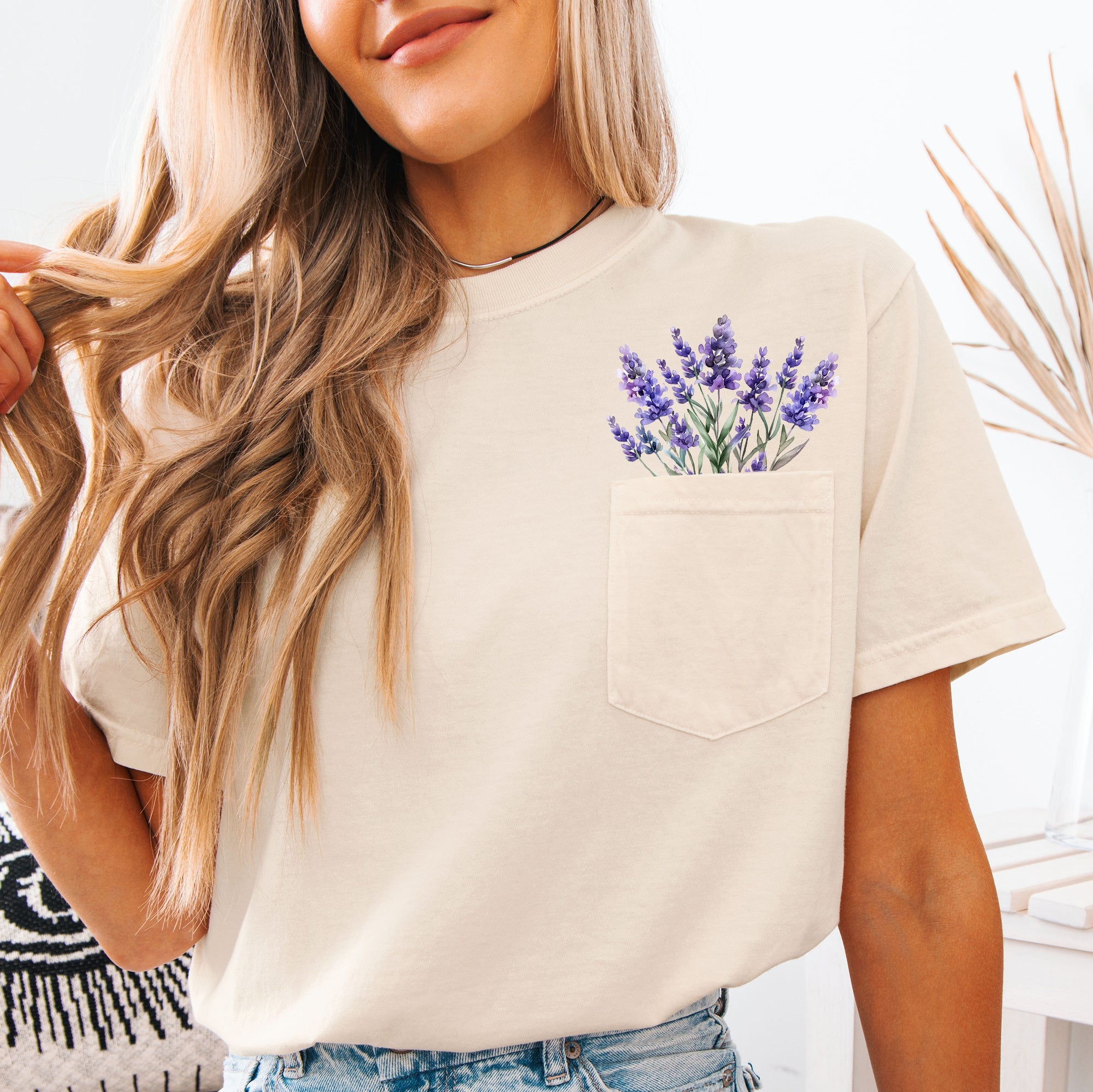Lavender Floral Pocket Vintage Botanical Garden Print Edition Comfort Colors Tee