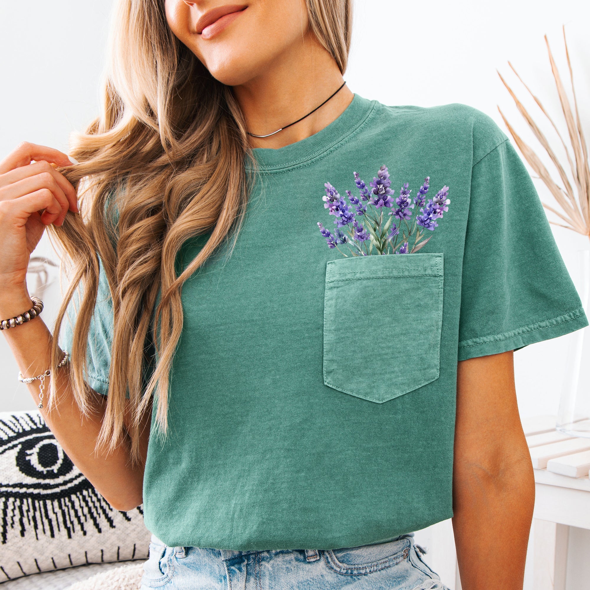 Lavender Floral Pocket Vintage Botanical Garden Print Edition Comfort Colors Tee
