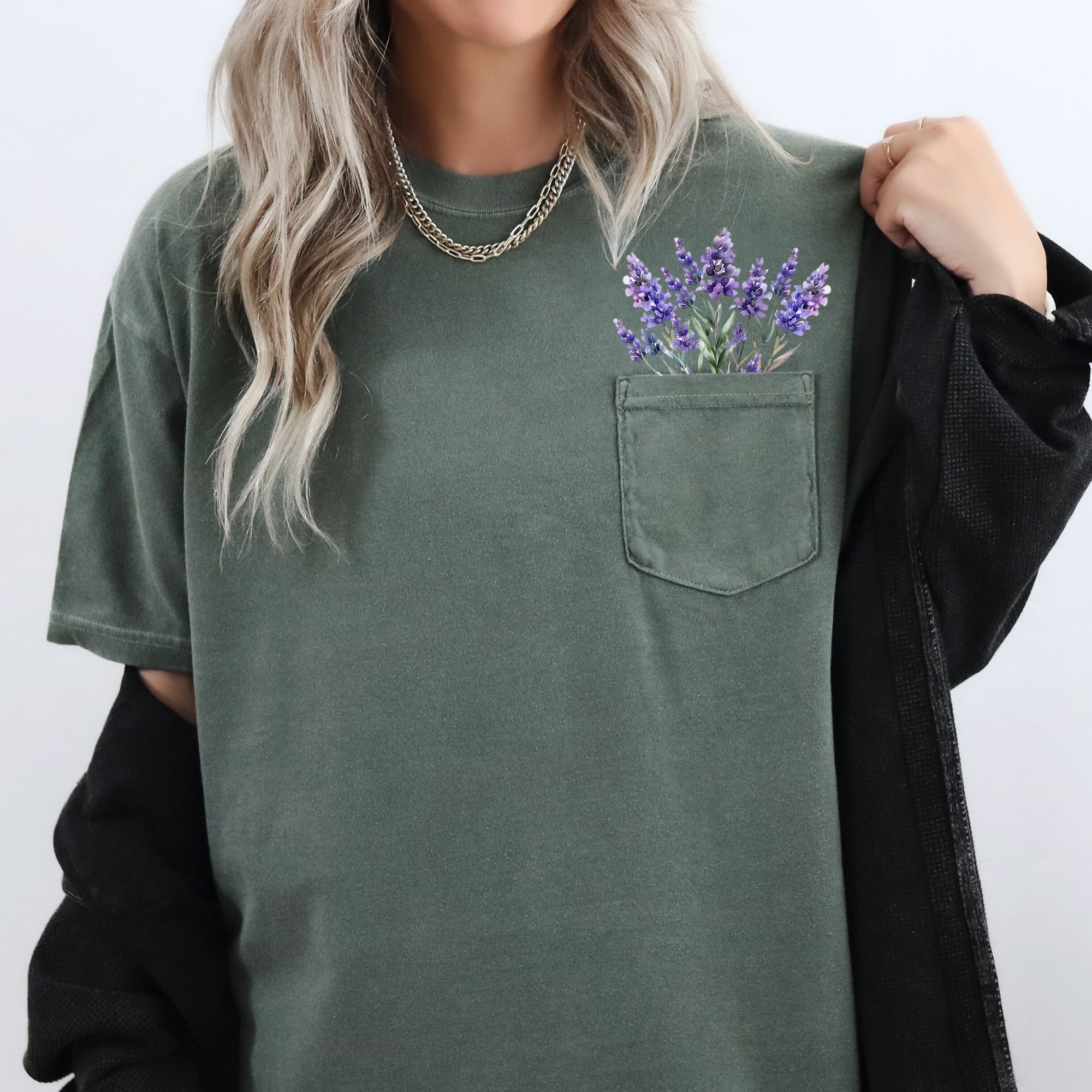 Lavender Floral Pocket Vintage Botanical Garden Print Edition Comfort Colors Tee